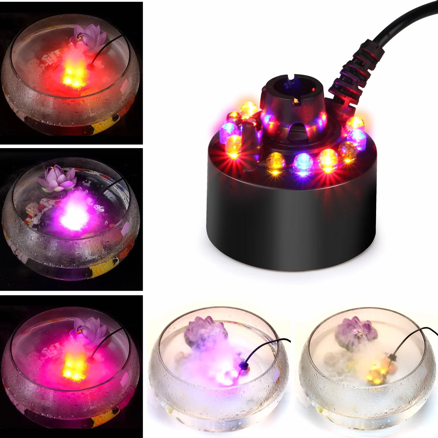 FITNATE Ultrasonic Fog Maker, Nebler ultradźwiękowy nebulizator, 12 diod LED, urządzenie do mgły na Halloween, dynia i doniczka czarownica, fontanna/staw/mgła, nawilżacz powietrza ≥ 400 ml/h