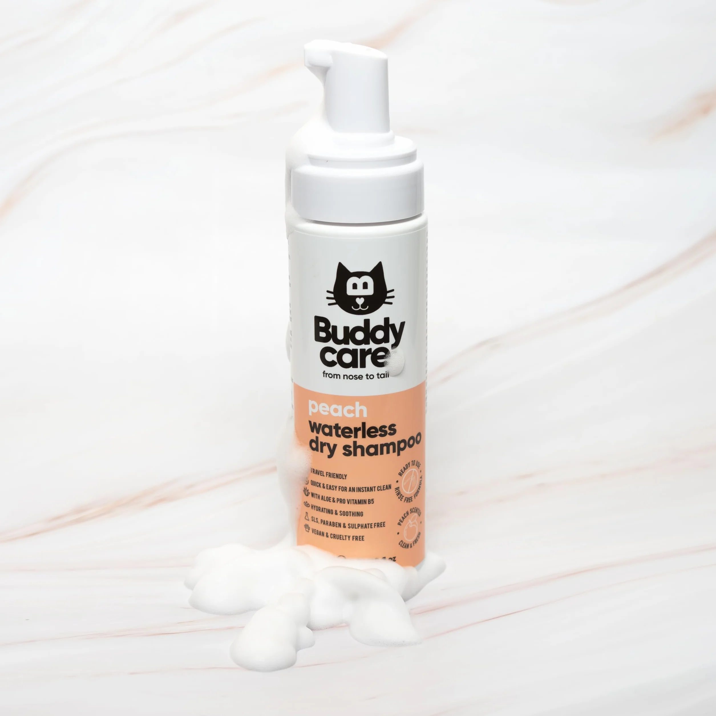 Buddycare Suchy szampon dla kotów bez spłukiwania 200ml z aloesem i pro-witaminą B5
