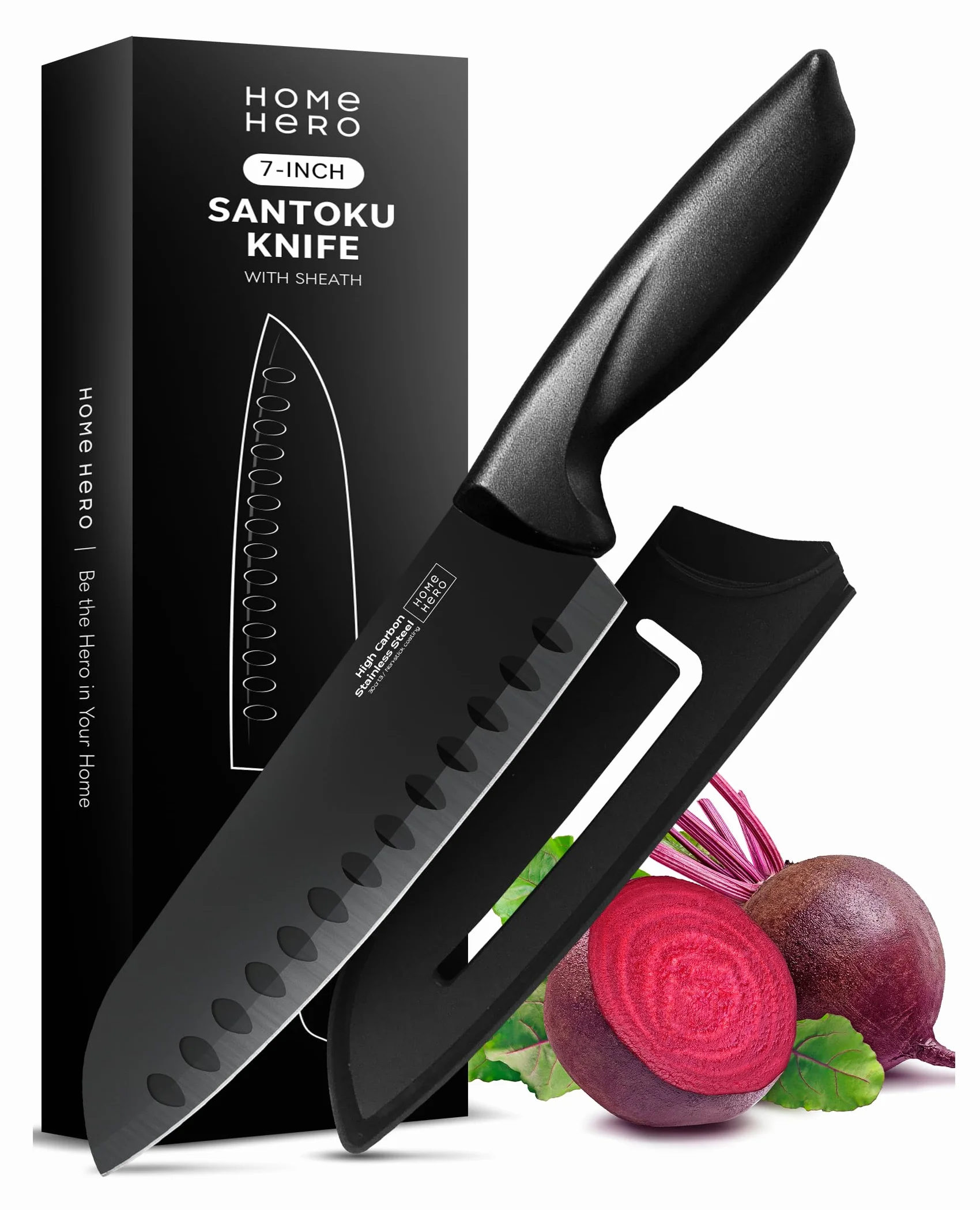 Home Hero Zestaw 2 szt. Nóż Santoku+ostrze - nóż ze stali nierdzewnej o wysokiej zawartości węgla z ergonomicznym uchwytem-ostry nóż wegetacyjny-wielofunkcyjny mały nóż(1 szt Nóż Santoku+1 szt ostrze)