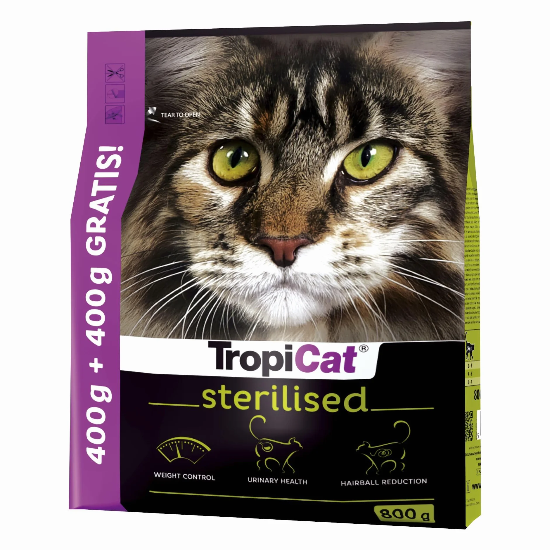 Karma premium dla dorosłych kotów po zabiegu sterylizacji TROPICAT STERILISED 800g