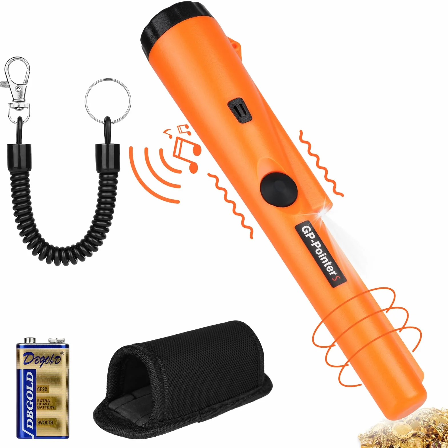 Flintronic Pinpointer, wykrywacz metalu, przenośny wykrywacz metali 360°, wodoodporny ręczny wskaźnik pinpointer, z diodami LED i kaburą, narzędzie do wykrywania metali do lokalizowania złota, monet