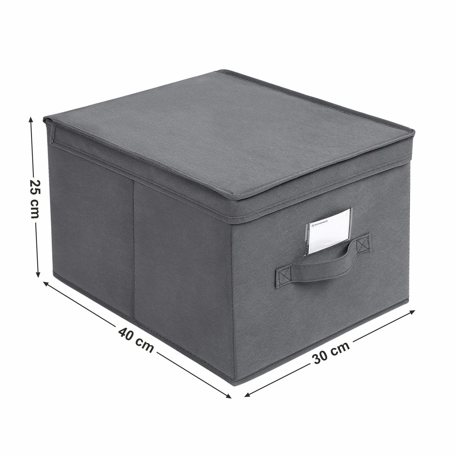 SONGMICS Pudełka składane, zestaw 3, pudełka do przechowywania z pokrywkami, pudełka materiałowe z uchwytami na etykiety, kosze do przechowywania, organizery na zabawki, 40 x 30 x 25 cm, szary RFB03G