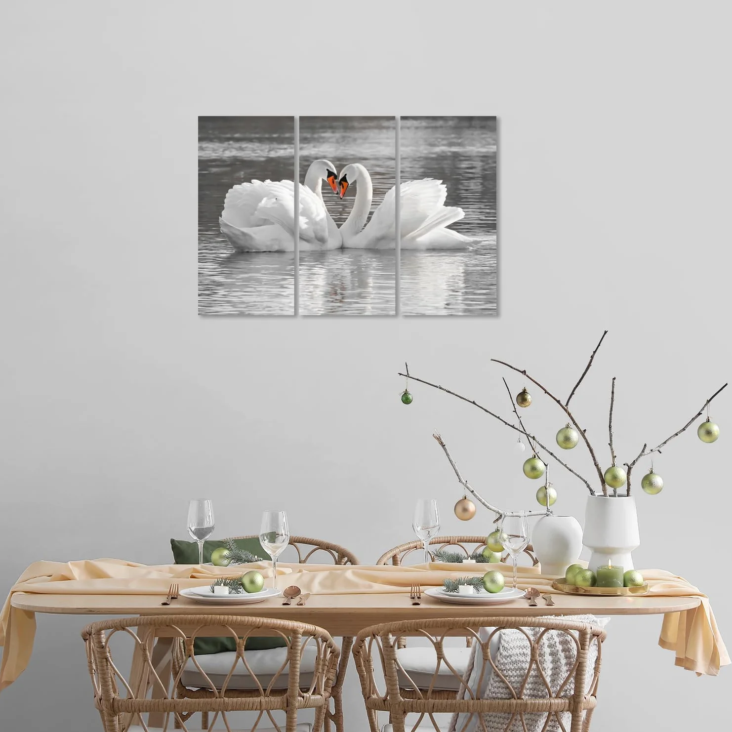 AREDE Zestaw 3 obrazów ściennych, plakatów, romantycznych łabędzi, 90 x 60 cm, do domu, biura, dekoracja ścienna, salon, sypialnia, dekoracja gotowa do powieszenia