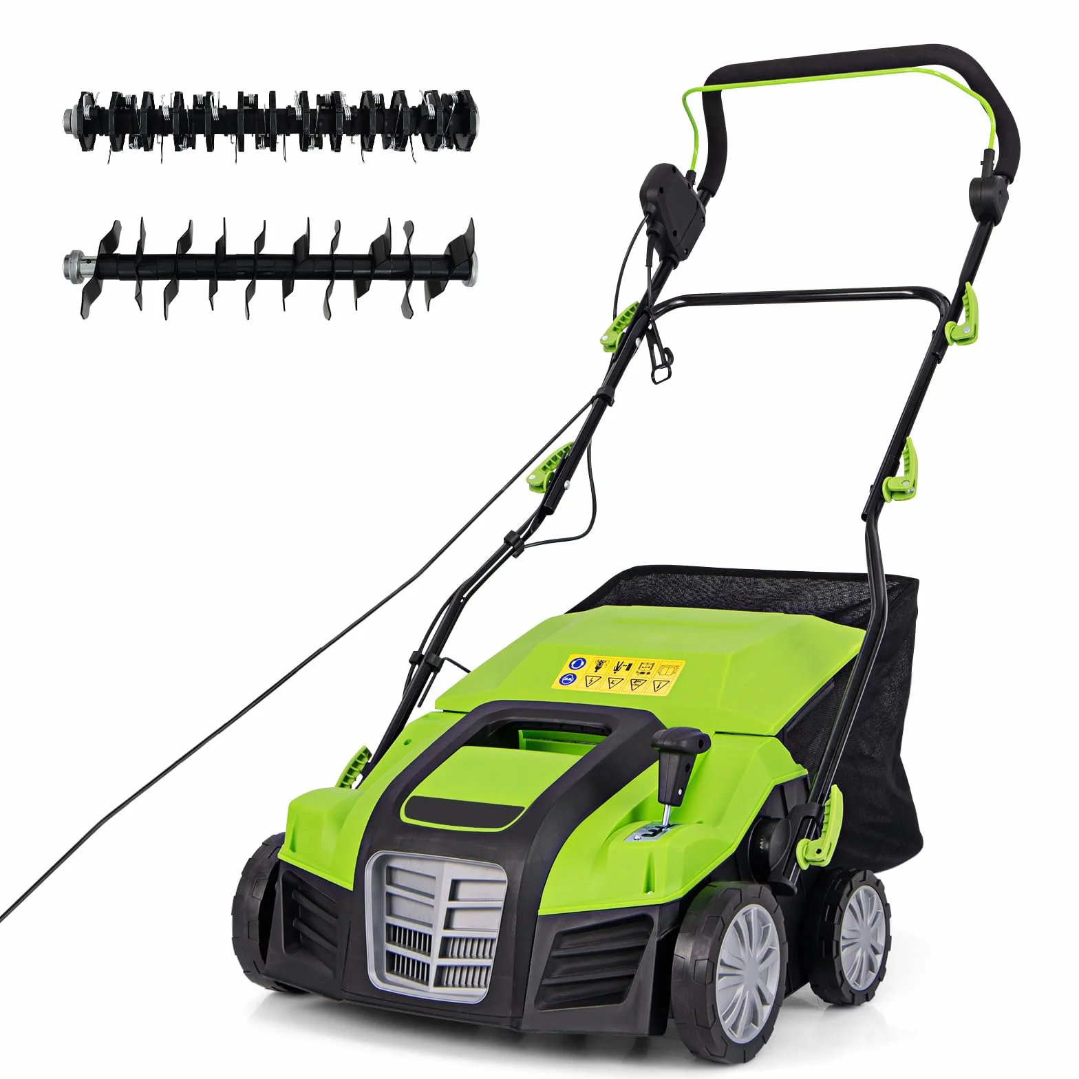 GOPLUS Elektryczny wertykulator 2 w 1, wertykulator trawnika o mocy 2000 W, szerokość robocza 40 cm, 3-stopniowa regulacja wysokości, 5 stopni głębokości roboczej, kosz na trawnik 55 l, do pielęgnacji