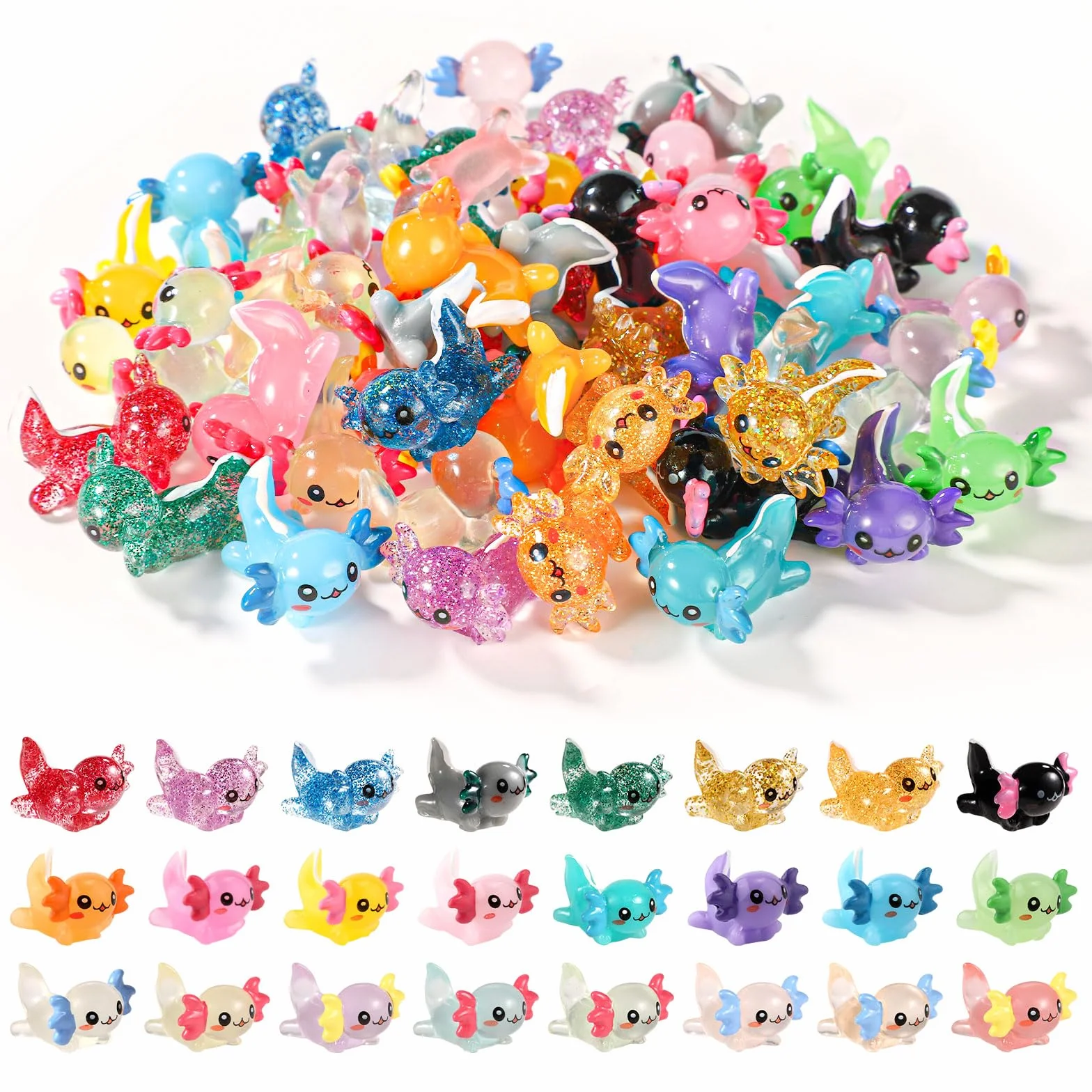 24szt Miniaturowy Aksolotl z Zywicy, 3 Style Male Miniaturowe Figurki Aksolotla Mala Ozdoba Aksolotla Male Zawieszki do Majsterkowania Ogrodu Krajobrazu Domku dla Lalek Dekoracji