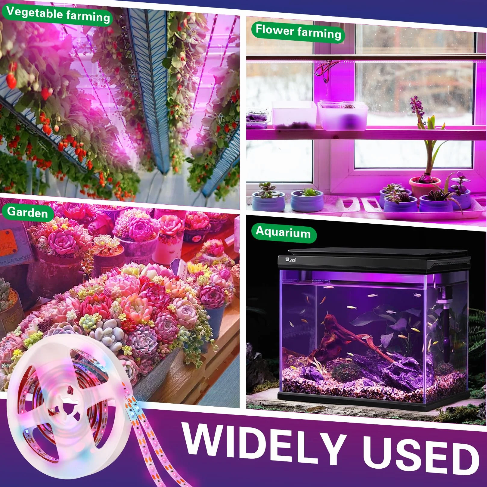 Wodoodporna Listwa Świetlna do Uprawy Roślin Domowych, Pełne Spektrum, Wewnątrz, USB z Automatycznym Włączaniem/Wyłącznikiem, Różowo-Niebieskie, 120 Diod LED