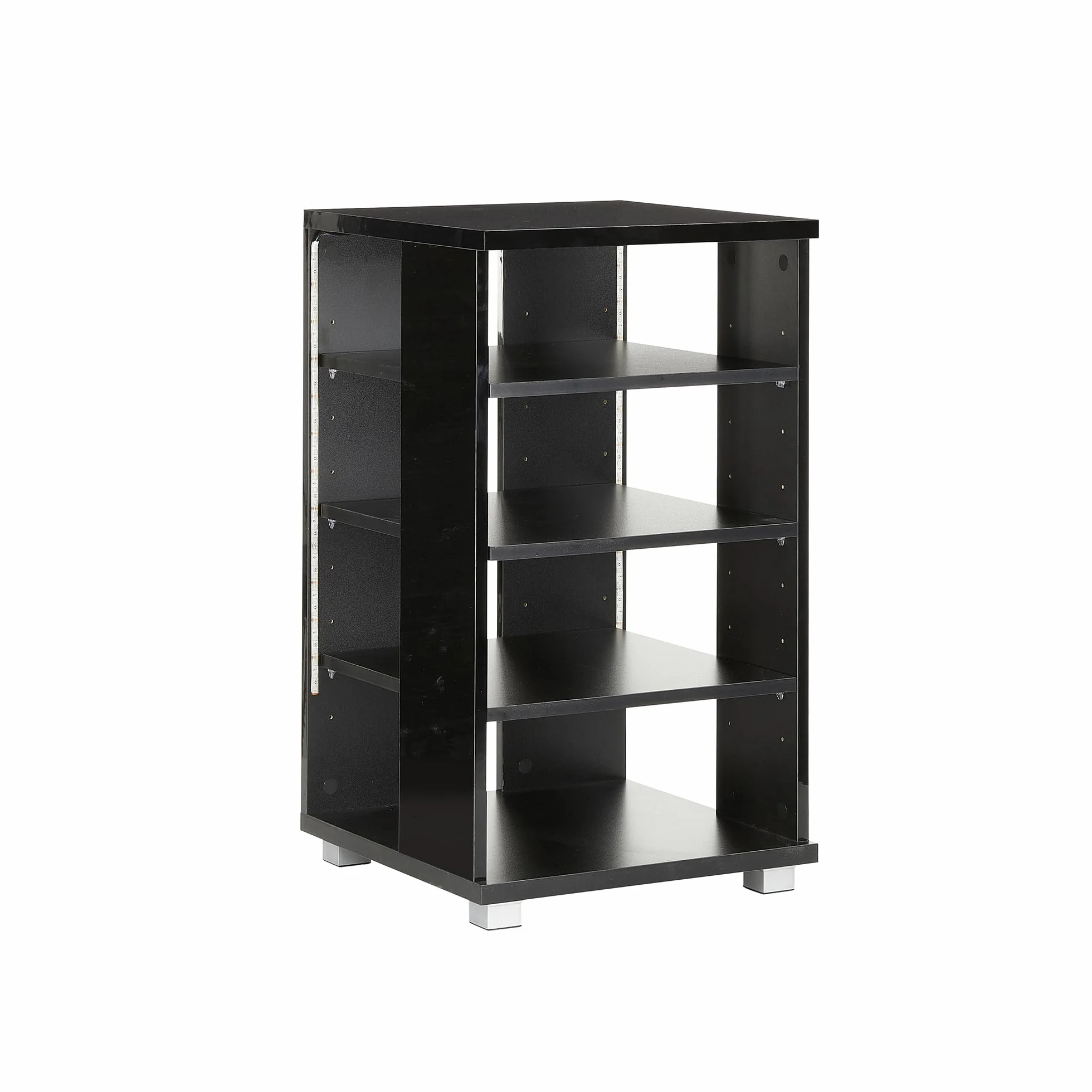 Stojak Hi-Fi z 5 półkami AV, nowoczesny stojak na konsolę pod telewizor z regulowanymi półkami, biały regał do przechowywania Hi-Fi ze światłami LED RGB, stojak do odtwarzacza płyt, głębokość 50 cm