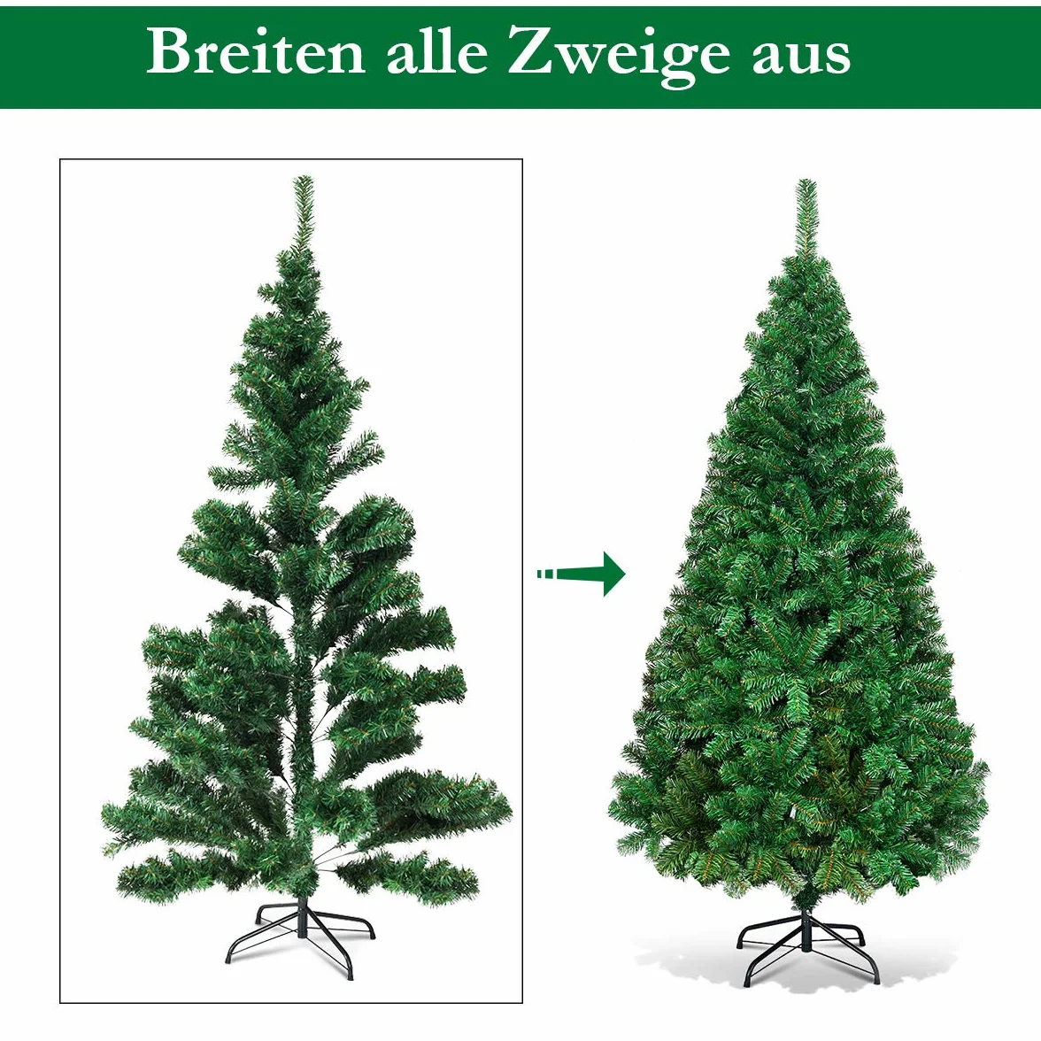 COSTWAY 210 cm, sztuczna choinka z metalowym stojakiem, igły z PCW, sztuczne drzewko bożonarodzeniowe, idealne do domu, biura, sklepu i hotelu, zielona