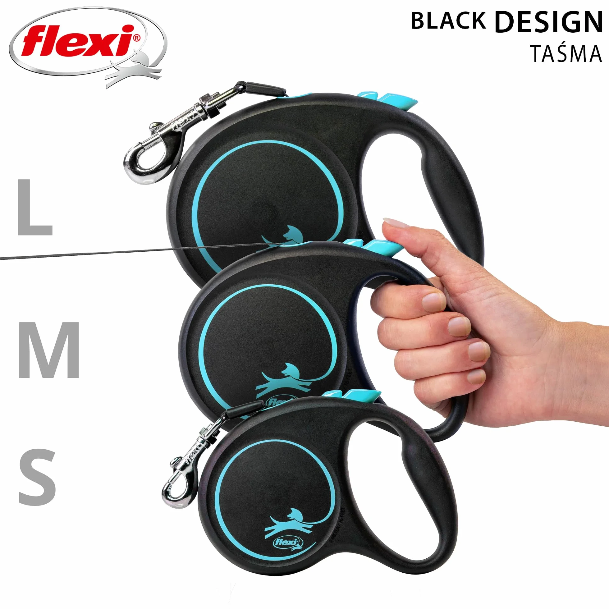 Flexi smycz automatyczna Black Design taśma S 5m niebieska