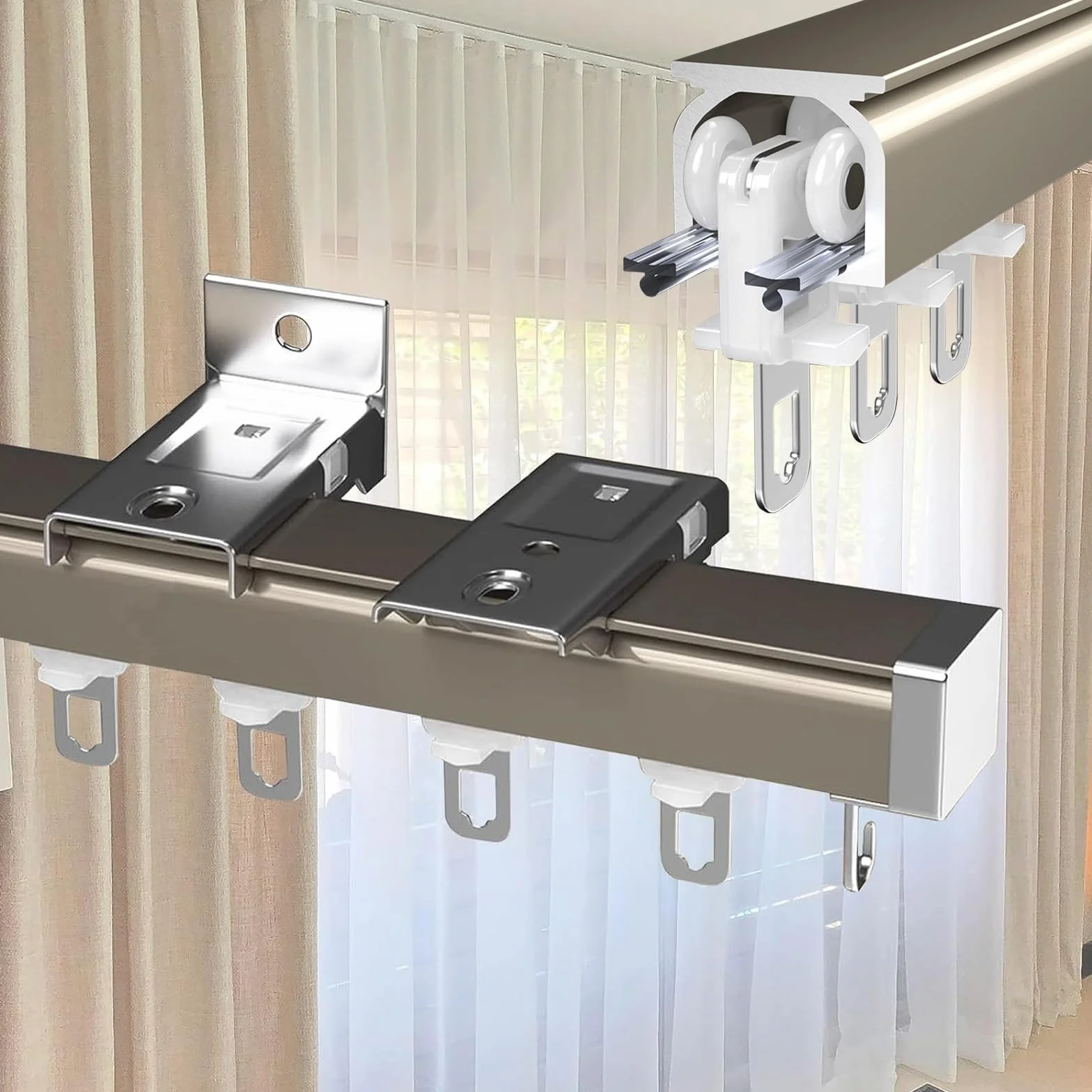 Wytrzymała aluminiowa szyna do zasłon sufitowych do szpitali i sypialni, uniwersalna szyna do montażu na ścianie do zasłon, trwała i łatwa w instalacji, idealna do użytku domowego i zdrowotnego
