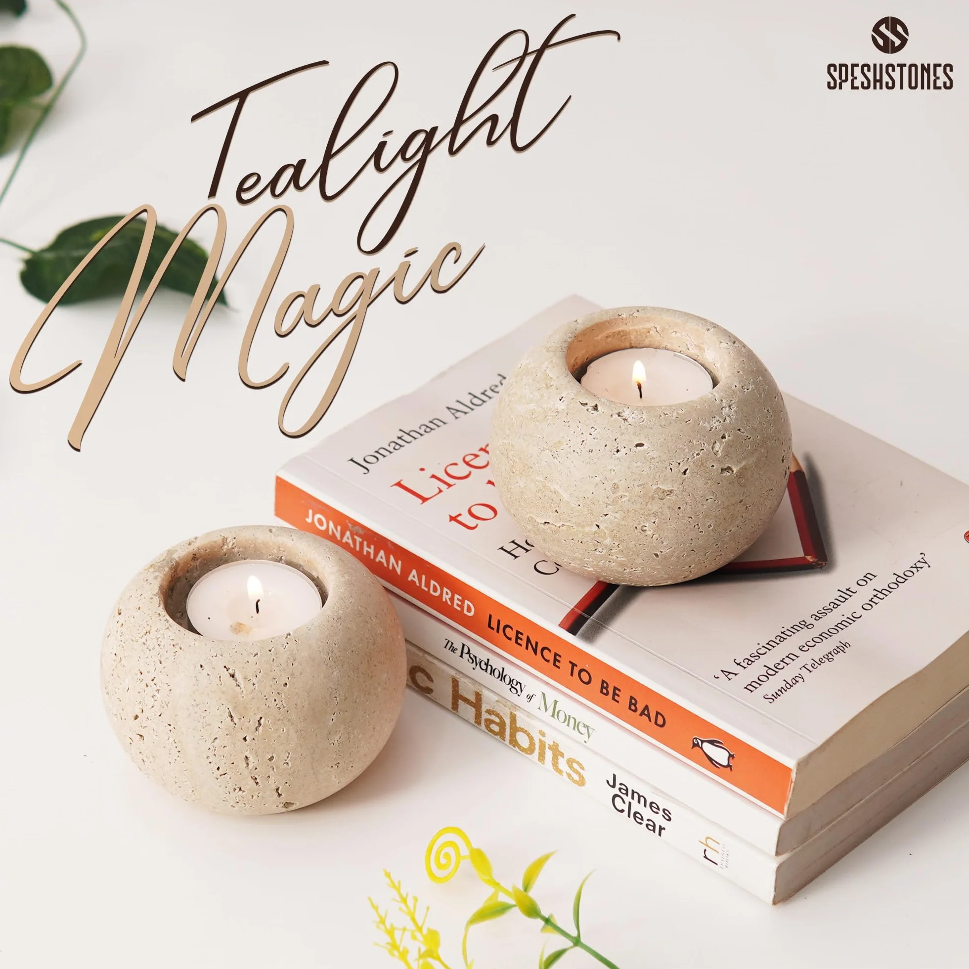 SPESHSTONES marmurowe świeczniki na świeczki tealight 3.5 cala Trawertynowe świeczniki wotywne na prezenty ślubne i małe świeczki tealight, zestaw 2 świeczników do dekoracji stołu