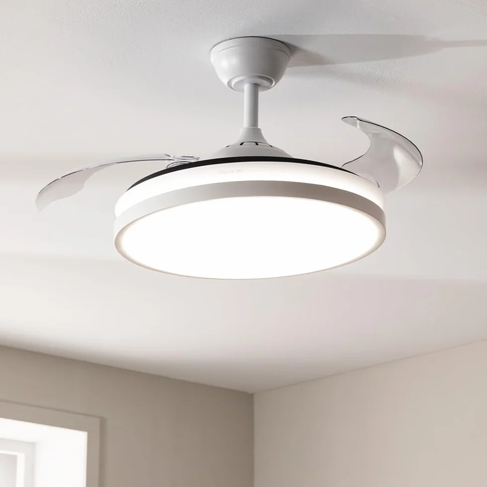Cecotec Wentylator sufitowy ze światłem Energysilence Aero 4300 Invisible White. 35 W, 6 prędkości. Chowane łopatki. Pilot zdalnego sterowania. Timer. Wbudowane światło LED, regulowana intensywność