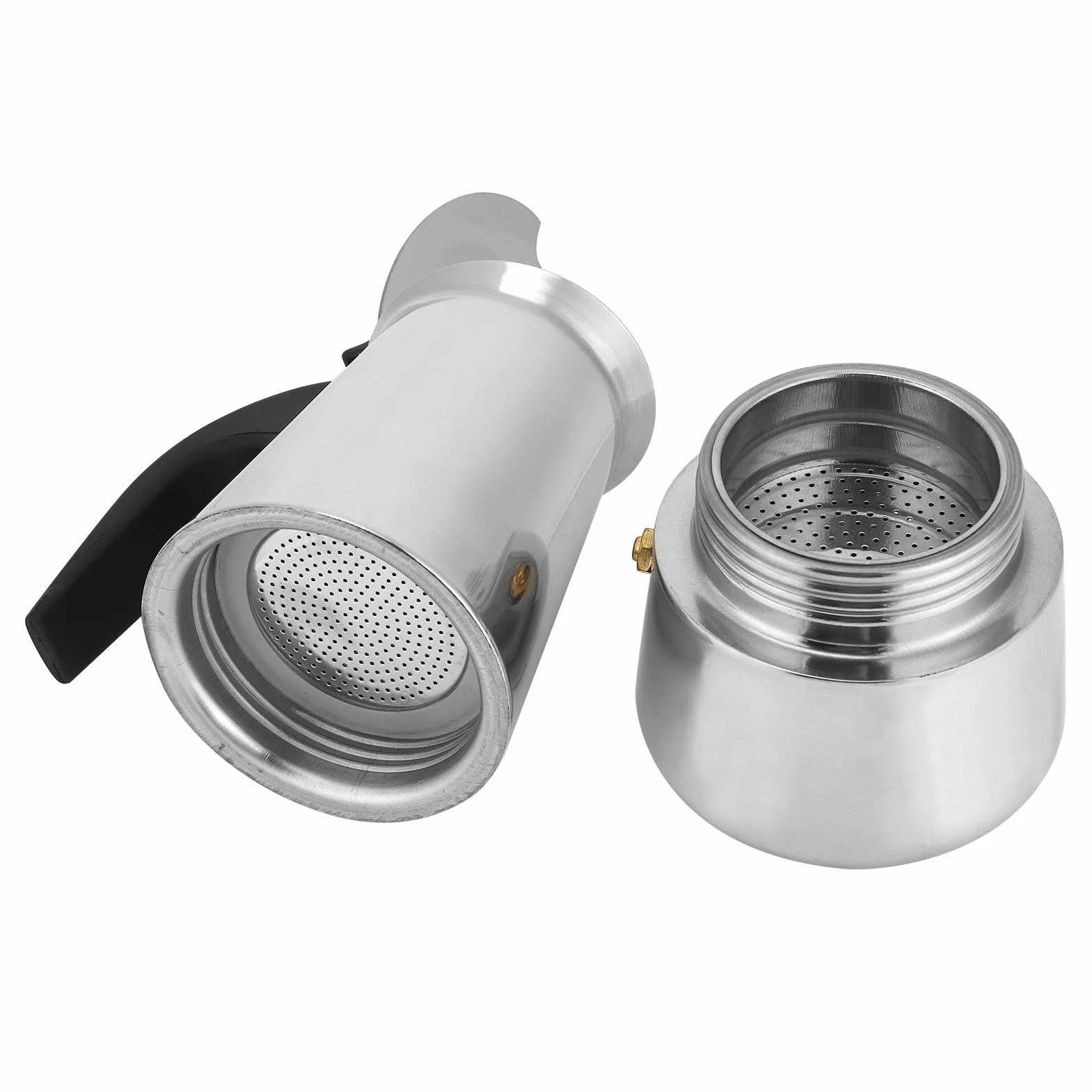 Wakects Ekspres do kawy Moka, 4 filiżanki, stal nierdzewna, 200 ml, srebrny, kompatybilny z indukcją, nowoczesny, do podróży i domu