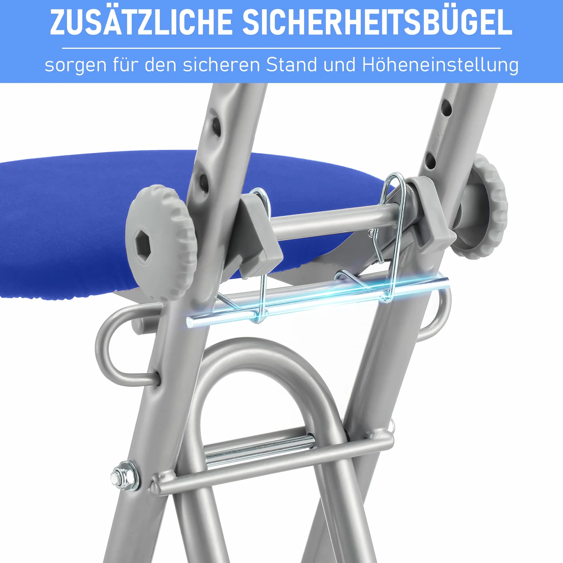 Ribelli Podpórka do prasowania, krzesło stojące, 6-stopniowa regulacja wysokości, krzesło do prasowania, ergonomiczne siedzenie – siedzisko stojące do prasowania z oparciem (kolor niebieski)