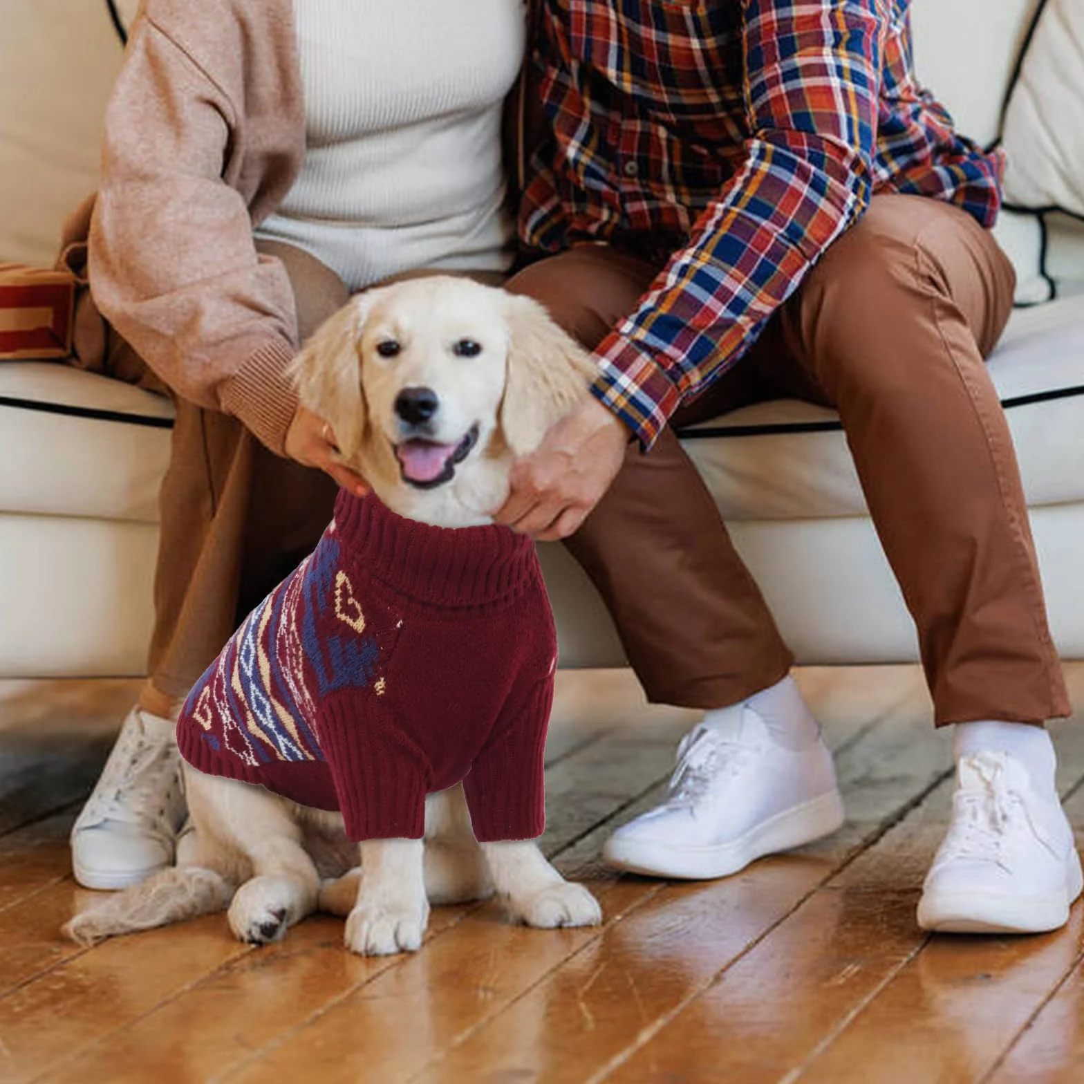 Sweter świąteczny dla psa, klasyczny sweter dla psów, gruby golf, ciepłe swetry dla psów, retro swetry dla szczeniaków, średni rozmiar, dzianina, zimowe ubrania dla zwierząt, stroje, bordowy