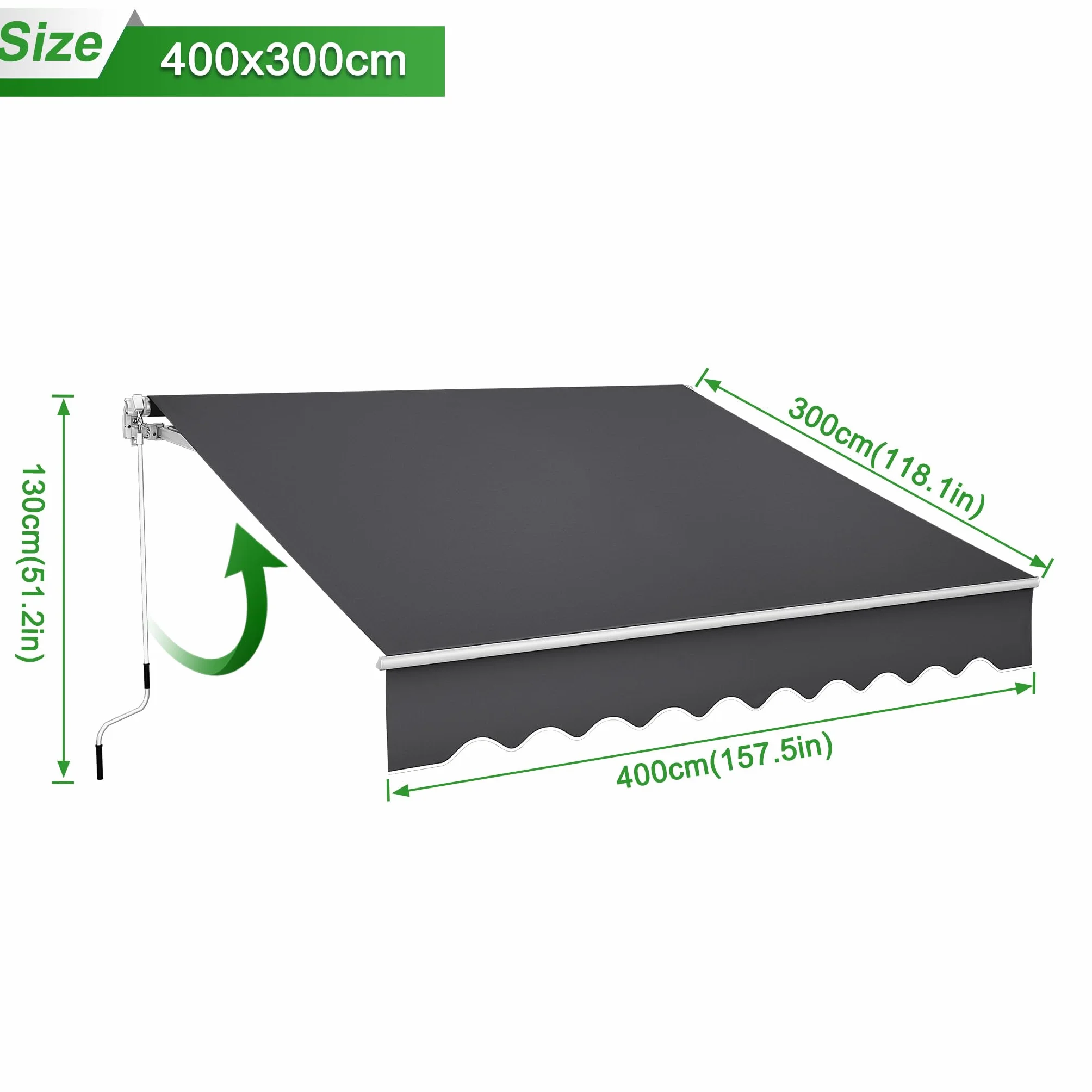 UISEBRT Markiza balkonowa 400 x 300 cm – markiza z ramieniem przegubowym, markiza zaciskowa, ochrona przed słońcem, ciemnoszara