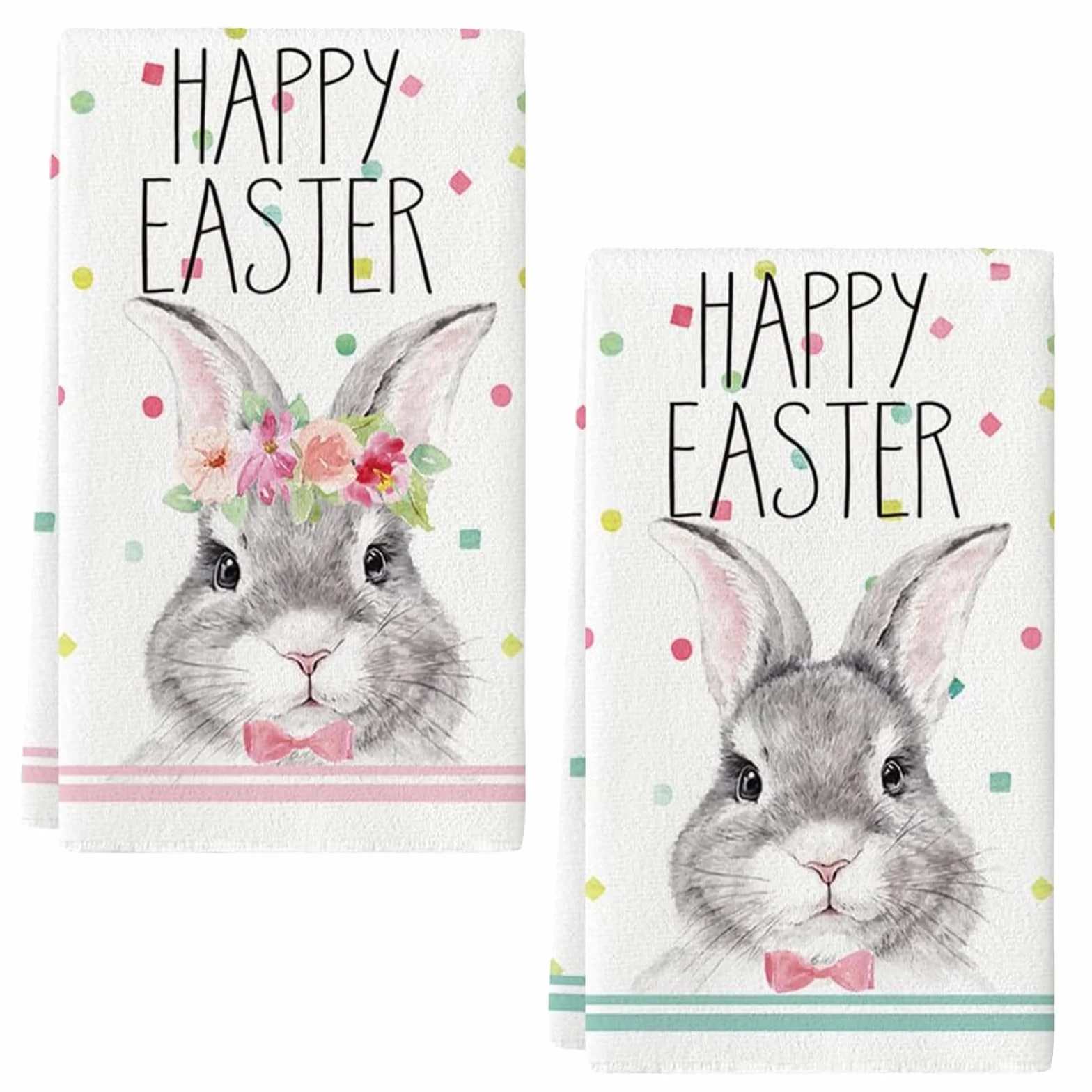 2 ściereczki do naczyń Happy Easter, Happy Easter, 43 x 66 cm, ręczniki do naczyń, bawełniane ręczniki wielkanocne, idealne jako dekoracja wielkanocna do domu/A