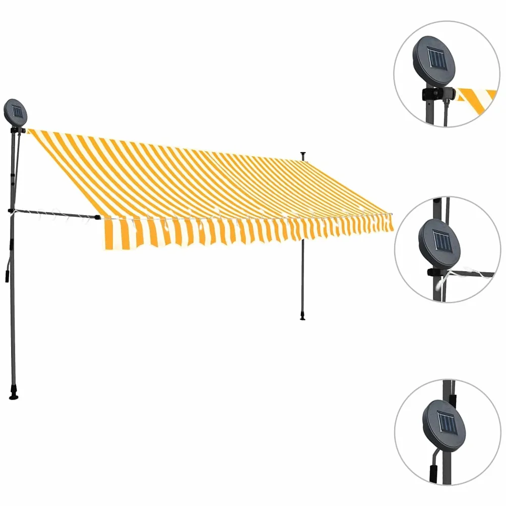 vidaXL Ręcznie zwijana markiza z LED, 350 cm, biało-pomarańczowa