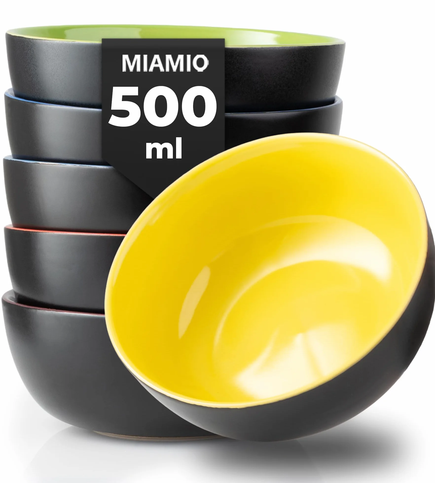 MIAMIO - zestaw misek kamionkowych 6 x 500 ml, czarne zewnątrz, kolorowe wewnątrz - Kolekcja Le Papillon (Mieszane)