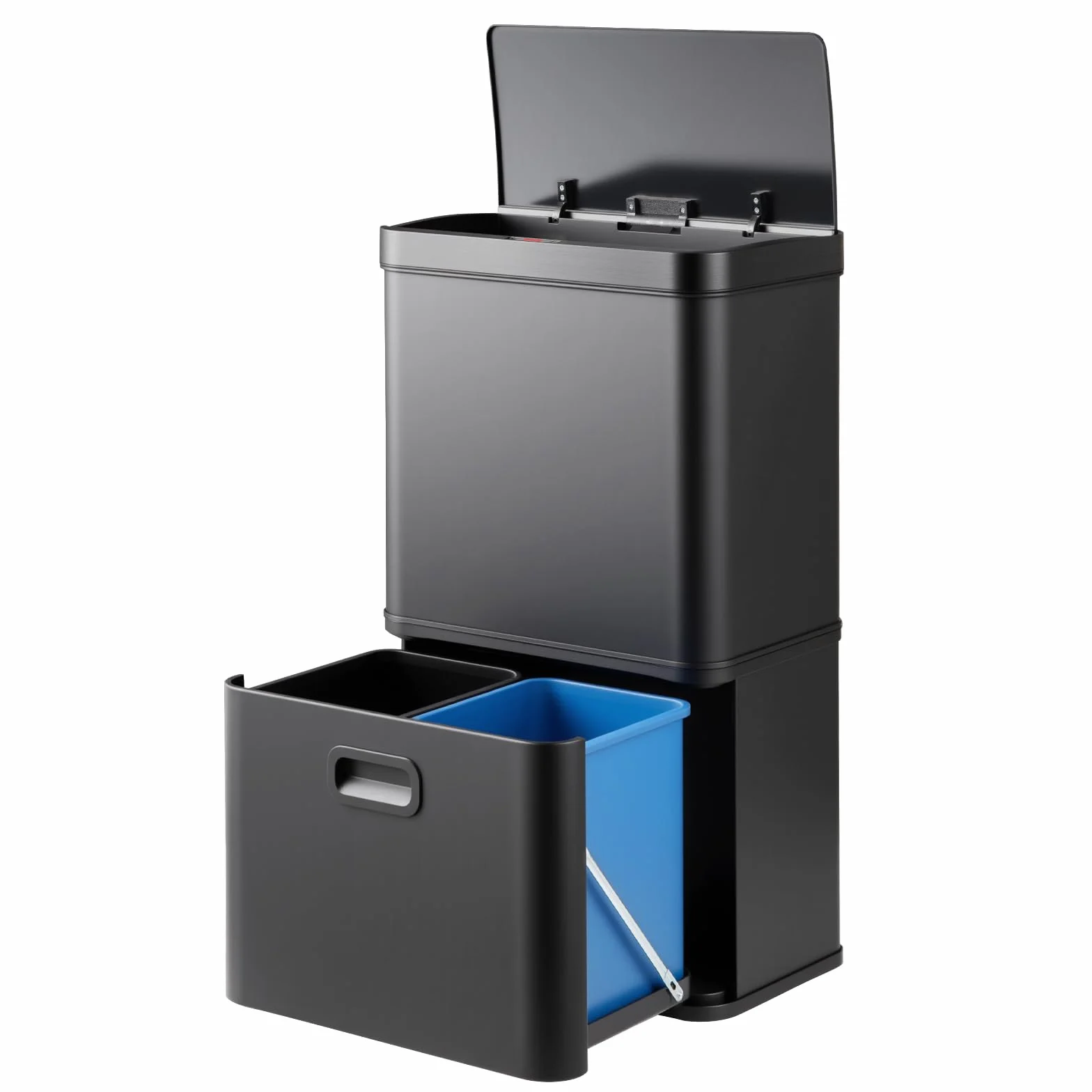COSTWAY Kosz na śmieci z 3 przegródkami, system segregacji śmieci 56 l, w zestawie 2 wyjmowane pojemniki na odpady, 2 x 10 l + 36 l, elektryczny kosz na śmieci z czujnikiem i pokrywą Softclose, do