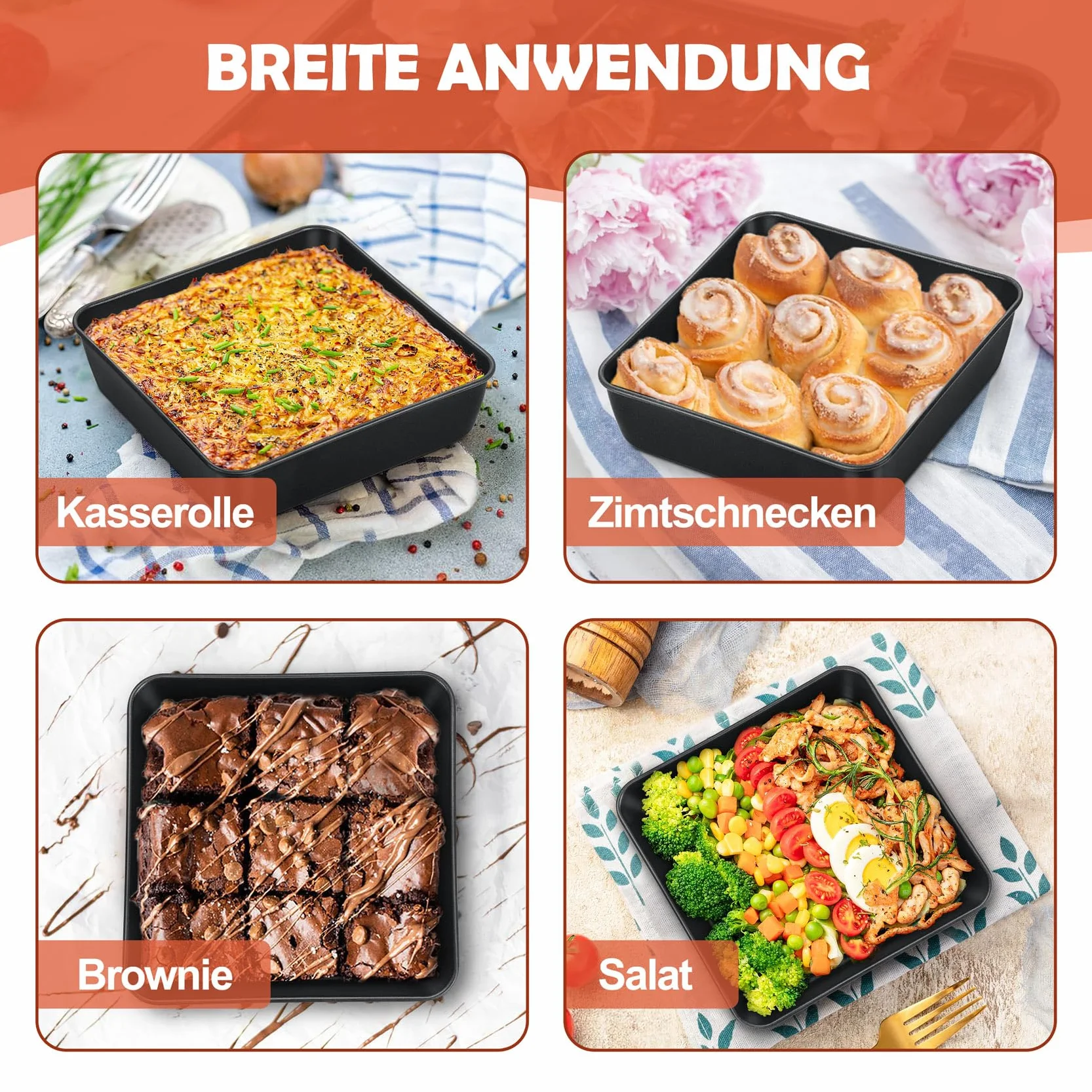 Onader Kwadratowe naczynie do zapiekanek, zestaw 2 szt., nieprzywierająca, prostokątna forma do pieczenia ciast, brownies i pieczenia, zdrowe i trwałe, nie do frytownic na gorące powietrze – 20 cm
