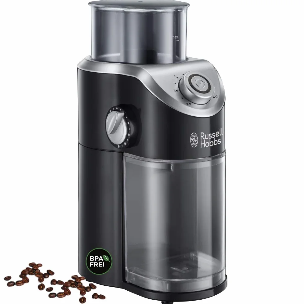 Russell Hobbs młynek do kawy, regulowana grubość mielenia, pojemnik na zmieloną kawę, łatwy do czyszczenia, jeden przycisk, młynek do przypraw, młynek do orzechów, moc 140W, czarny, Classics 23120-56