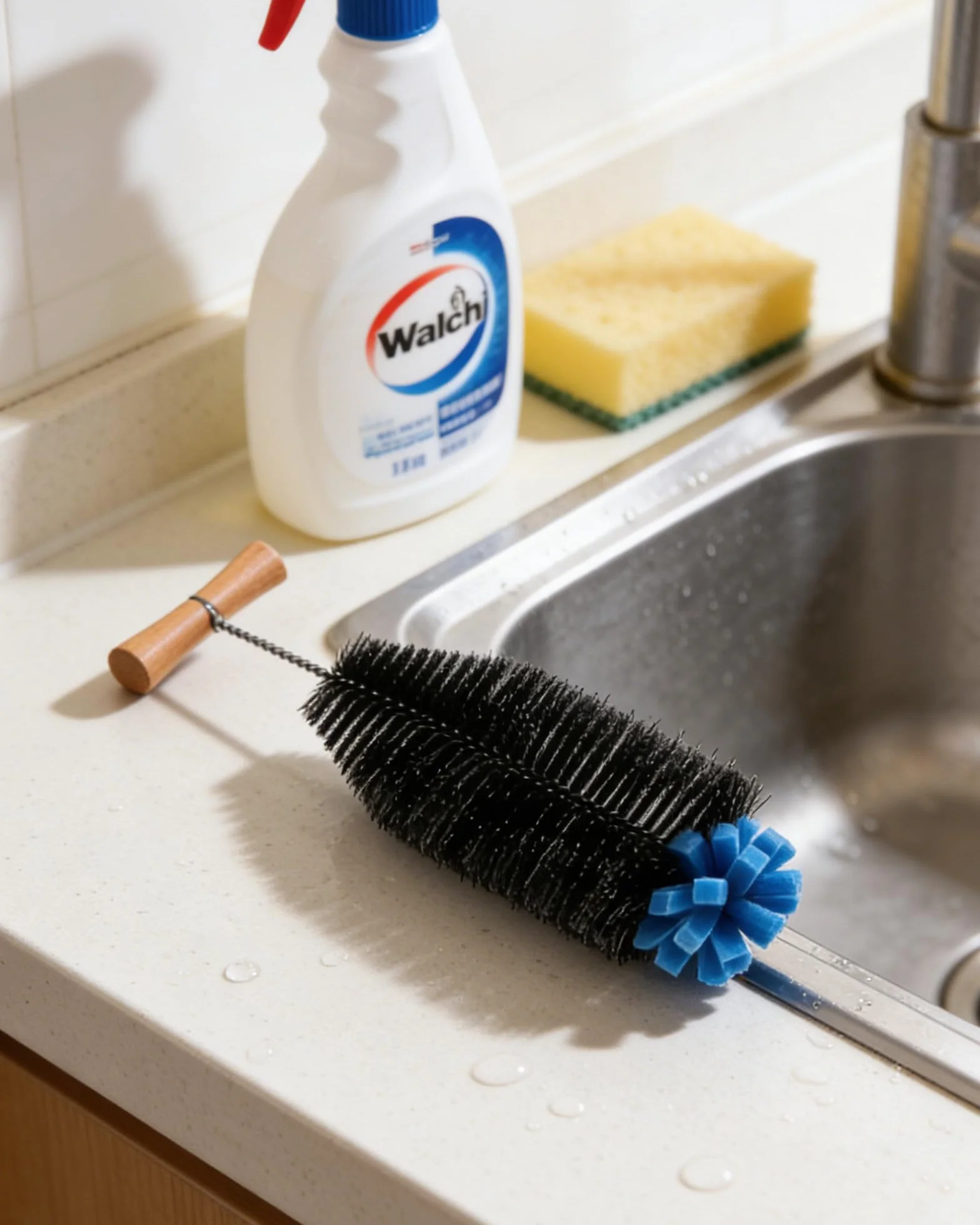 Szczoteczka do butelek 33 cm Wielofunkcyjny antypoślizgowy ergonomiczny drewniany uchwyt nadaje się do czyszczenia szklanek na wodę, butelek, butelek wina i innych pojemników