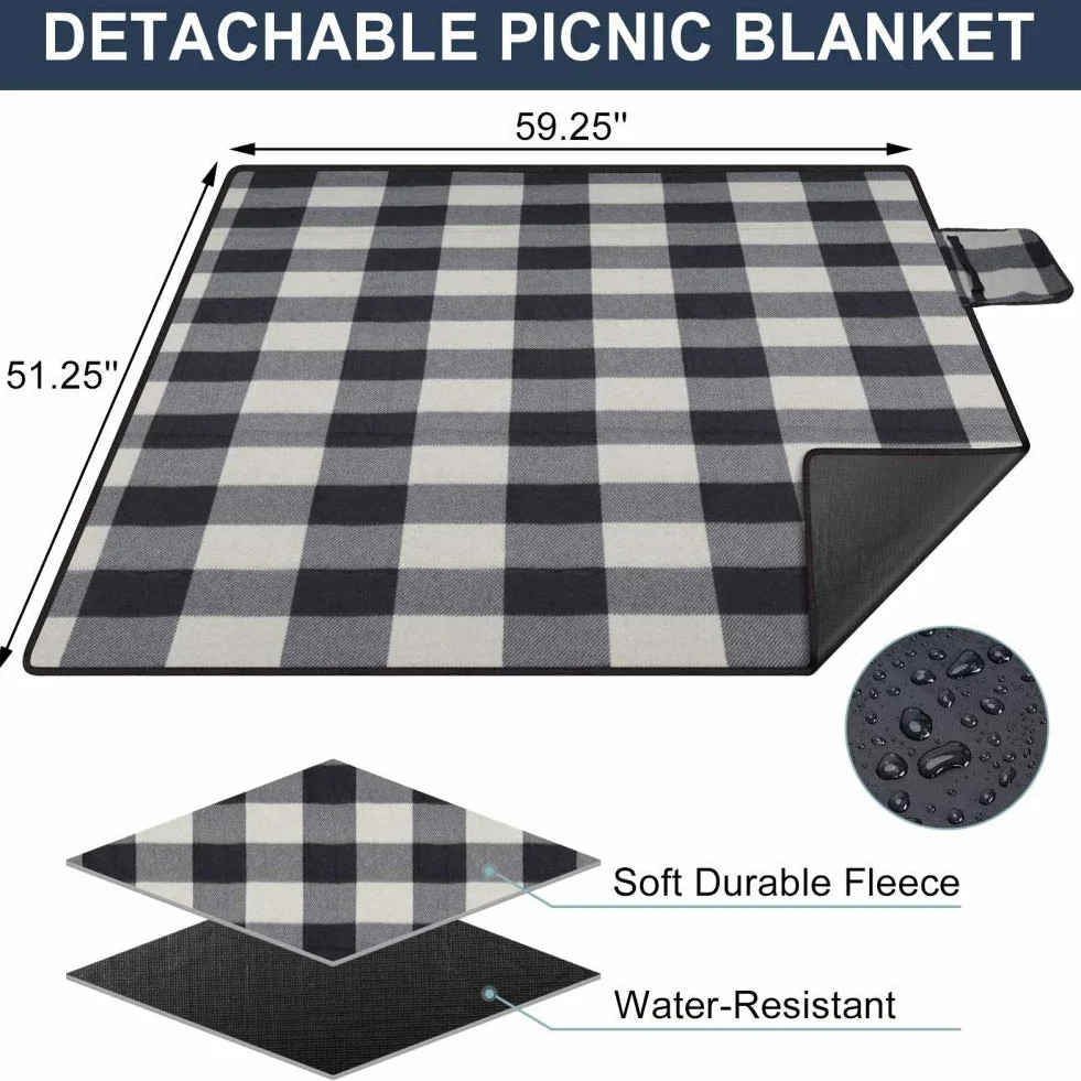 HappyPicnic Isolierter Picknickrucksack für 4 Personen mit komplettem Geschirr, geräumigem Kühlfach, Flaschenhaltern und großem wasserdichtem Picknick-Teppich
