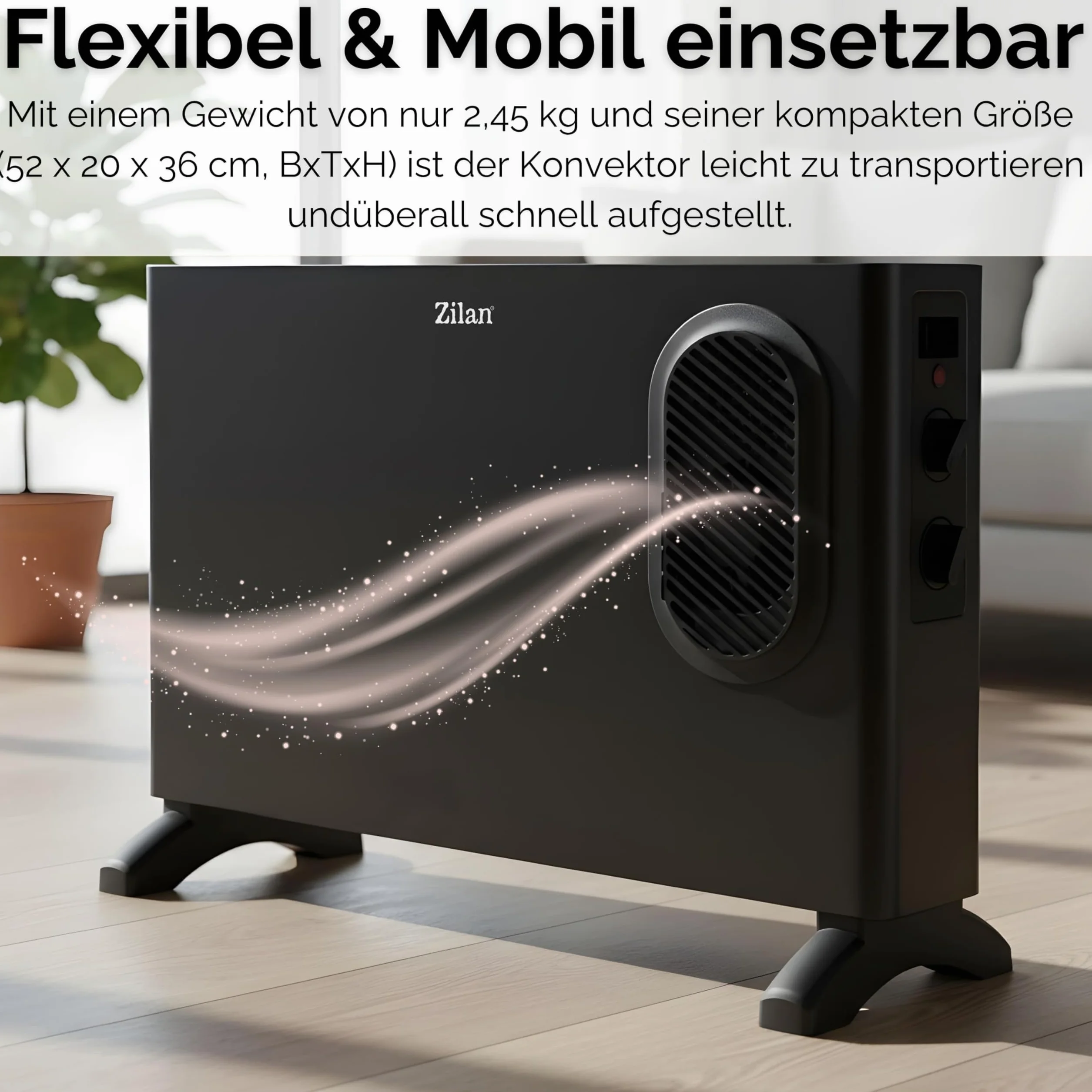 Grzejnik konwektorowy elektryczny z termowentylatorem – ogrzewanie elektryczne z dmuchawą – oddzielnie dołączany termowentylator – energooszczędny cichy – ogrzewanie elektryczne 2000 W – grzejnik