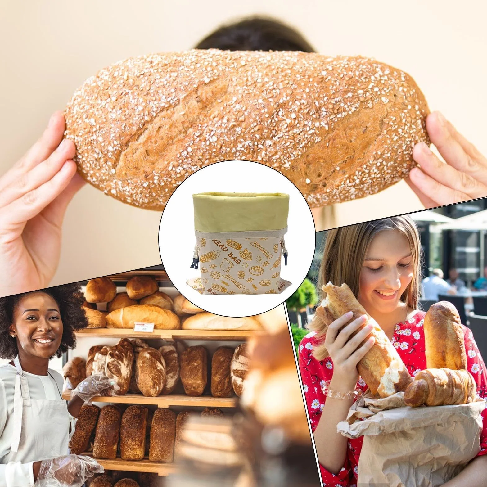 Beeswax Bread Bag, Cotton Freezer Storage, Reusable Loaf Container, Breathable Natural Fabric, Food Preservation Solution, Ideal for Bakery Kitchen Freezer Use, 11.81x15.35 Inches