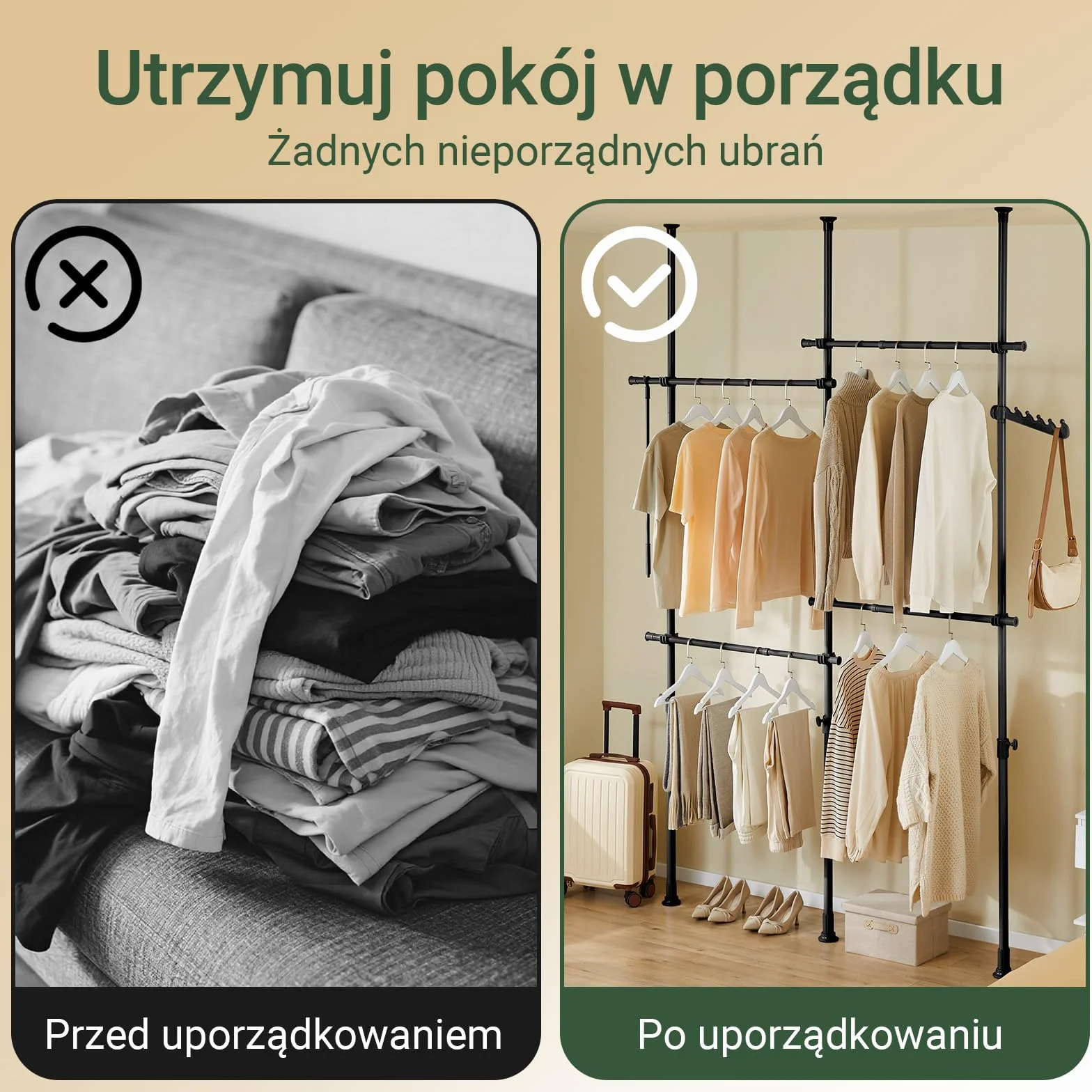 SoBuy Teleskopowy Wieszak na Ubrania, Solidny Stojak, Regulowana Otwarta Szafa z Drążkami do Sypialni i Garderoby, Czarny KLS03-II-SCH