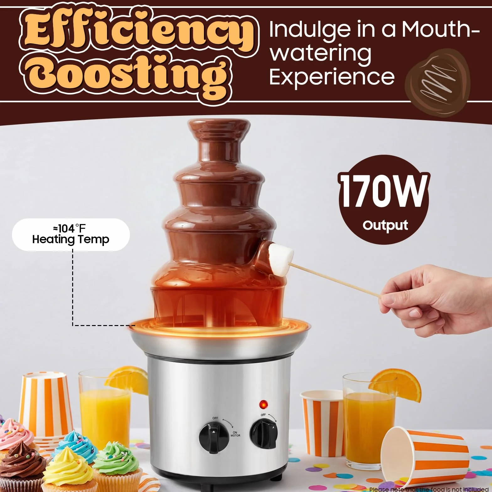 Fondue czekoladowe, 4 poziomy, z funkcją topienia, 170 W, elektryczna fontanna czekoladowa, do fondue czekoladowego, pojemność 1,8 l, stal nierdzewna, na imprezę, urodziny, wesele