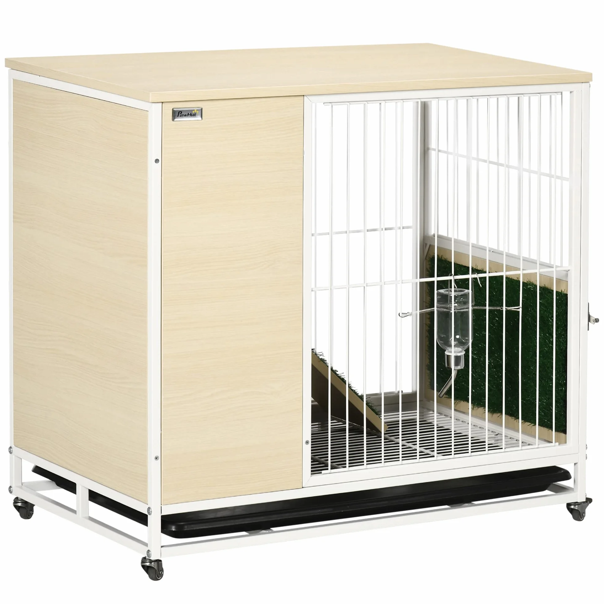 PawHut klatka dla królików ze zbiornikiem na wodę i wyciąganą tacą, stal i PVC, 78x52.5x76.5 cm