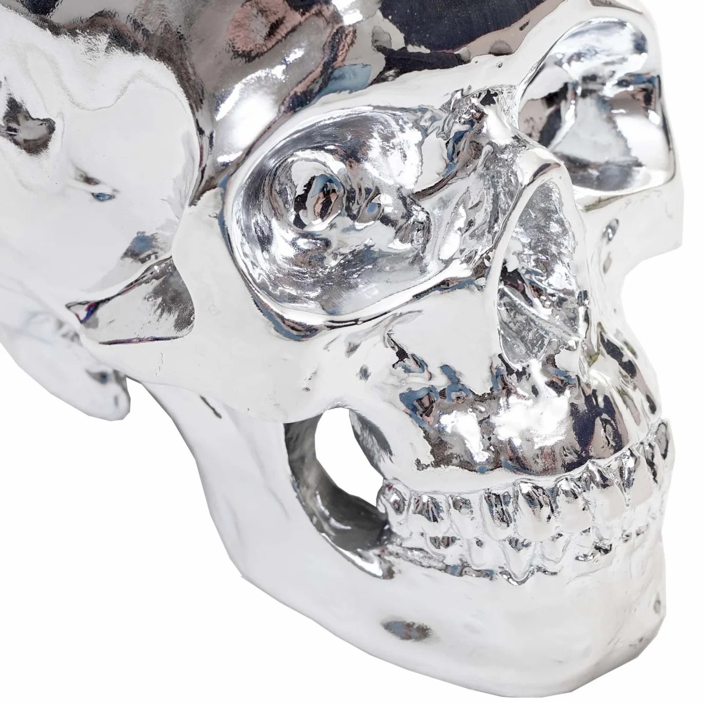 Mendler Deko Totenkopf HWC-T921, rzeźba z żywicy poliestrowej, czaszka, do domu i na zewnątrz, 18 cm, srebrny połysk wysoki