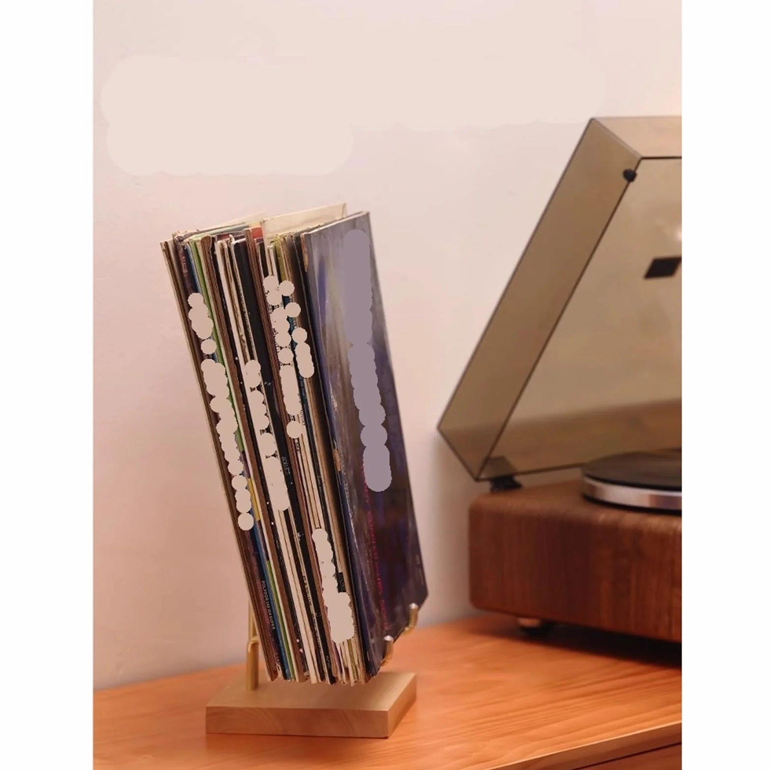 Stojak do przechowywania płyt winylowych – retro mosiężny i drewniany stojak na płyty CD, stylowy uchwyt na płyty winylowe i płyty CD, idealny do dekoracji domu i miłośników muzyki