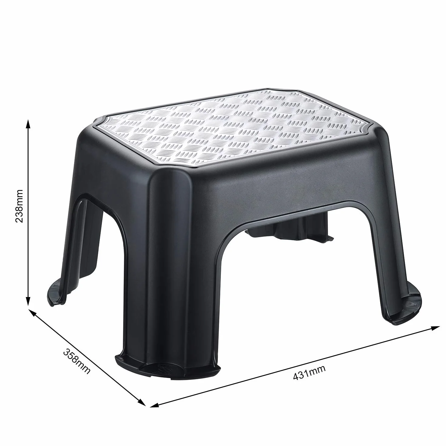 Rotho, Podstawowy stołek schodkowy do 150 kg, tworzywo sztuczne (PP) BPA, czarny/srebrny, 43,1 x 35,8 x 23,8 cm