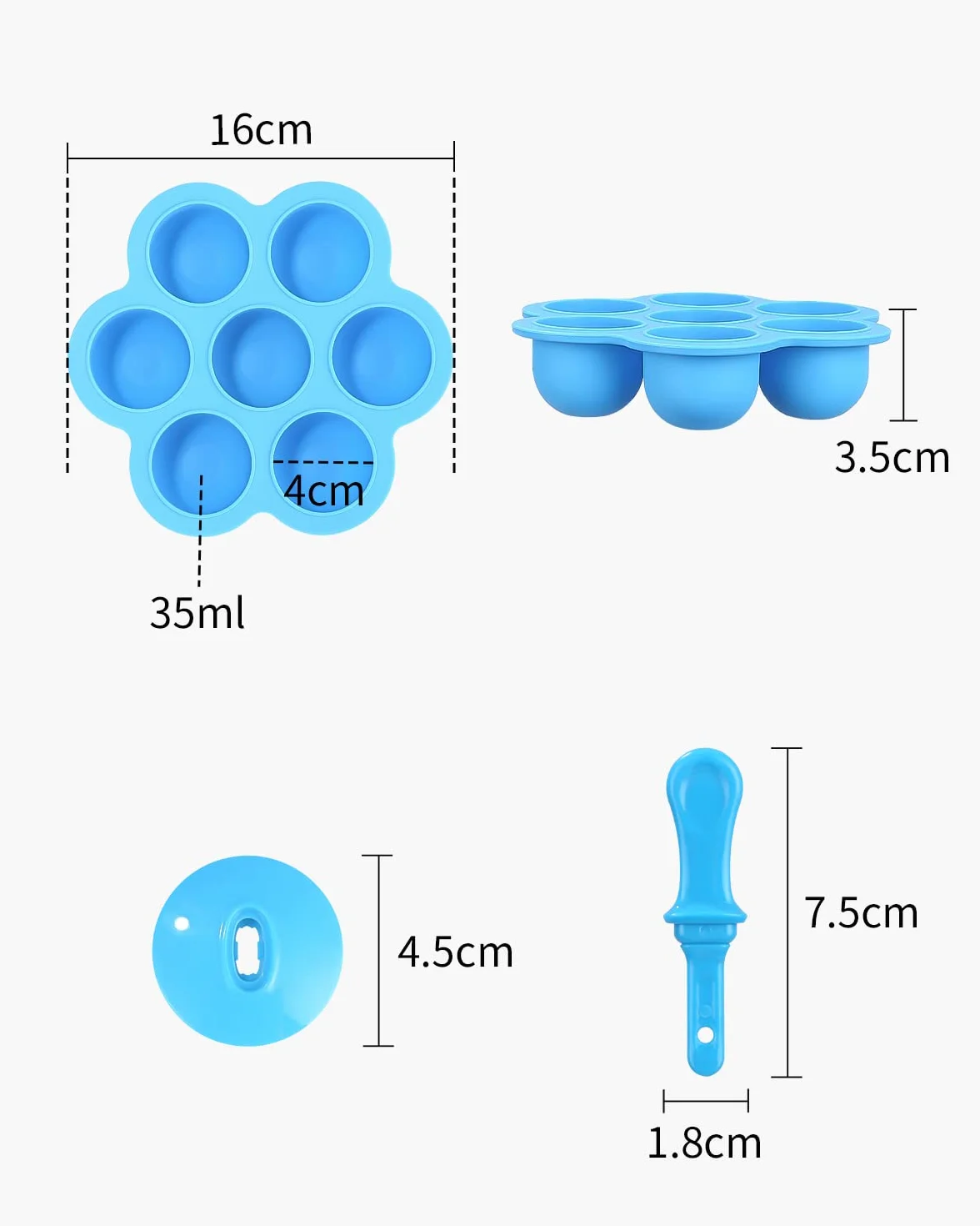 Zestaw 2 Silikonowych Form do Lodów - 7 Foremek z Plastikowymi Patyczkami, Bez BPA, Mini Foremki dla Dzieci