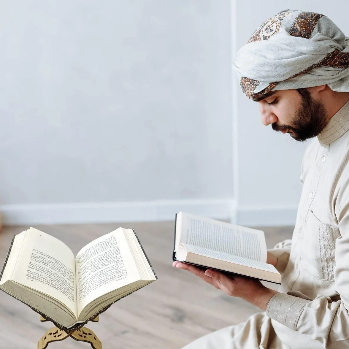 Koran, stojak na książki składany koran, składany stojak na książki Ramadan muzułmański stół do czytania, drewniany stojak na książki, Koran Ramadan