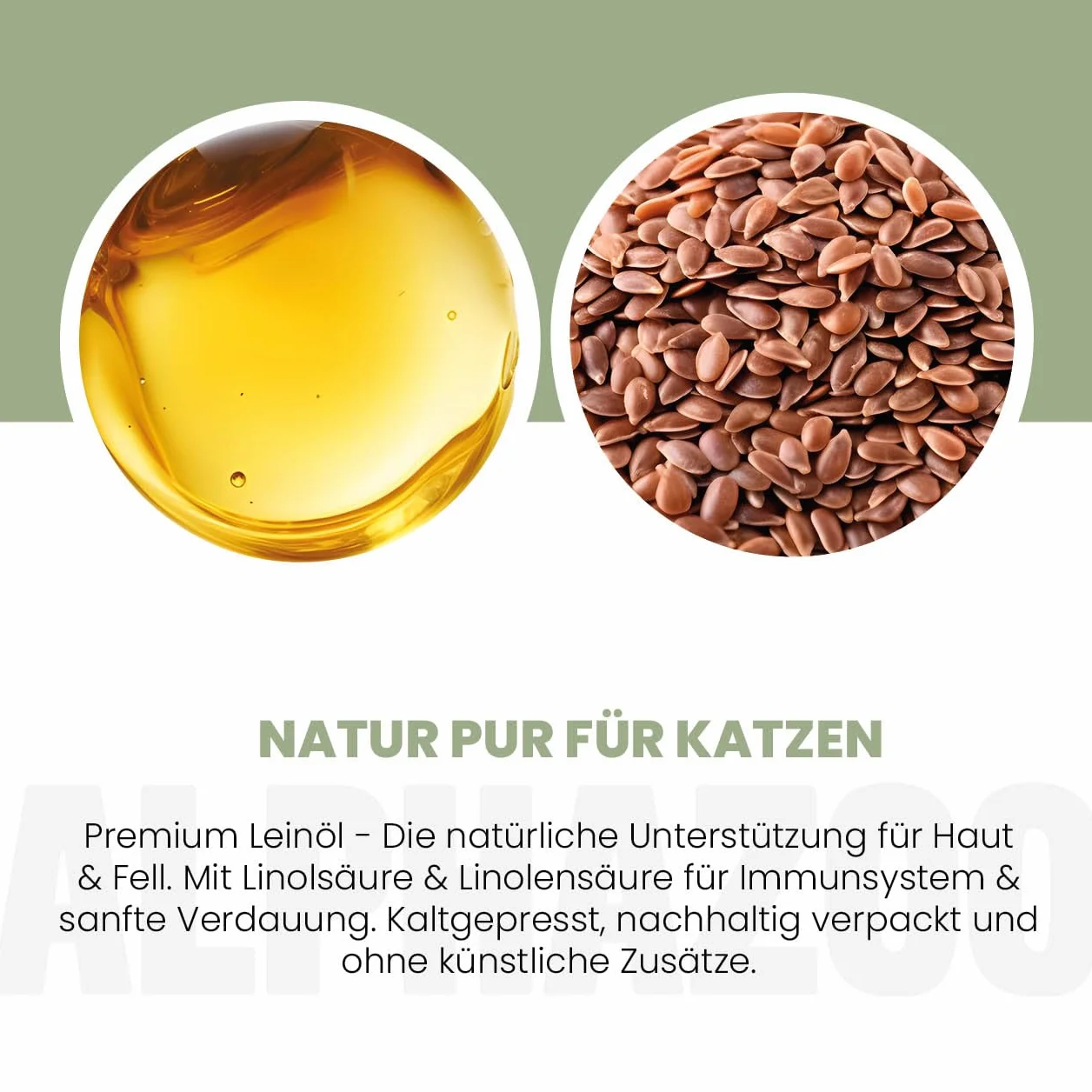 alphazoo Olej lniany dla kota 100 ml z kwasami tłuszczowymi Omega-3 i Omega-6, tłoczony na zimno, naturalnie czysty, do pielęgnacji sierści i trawienia