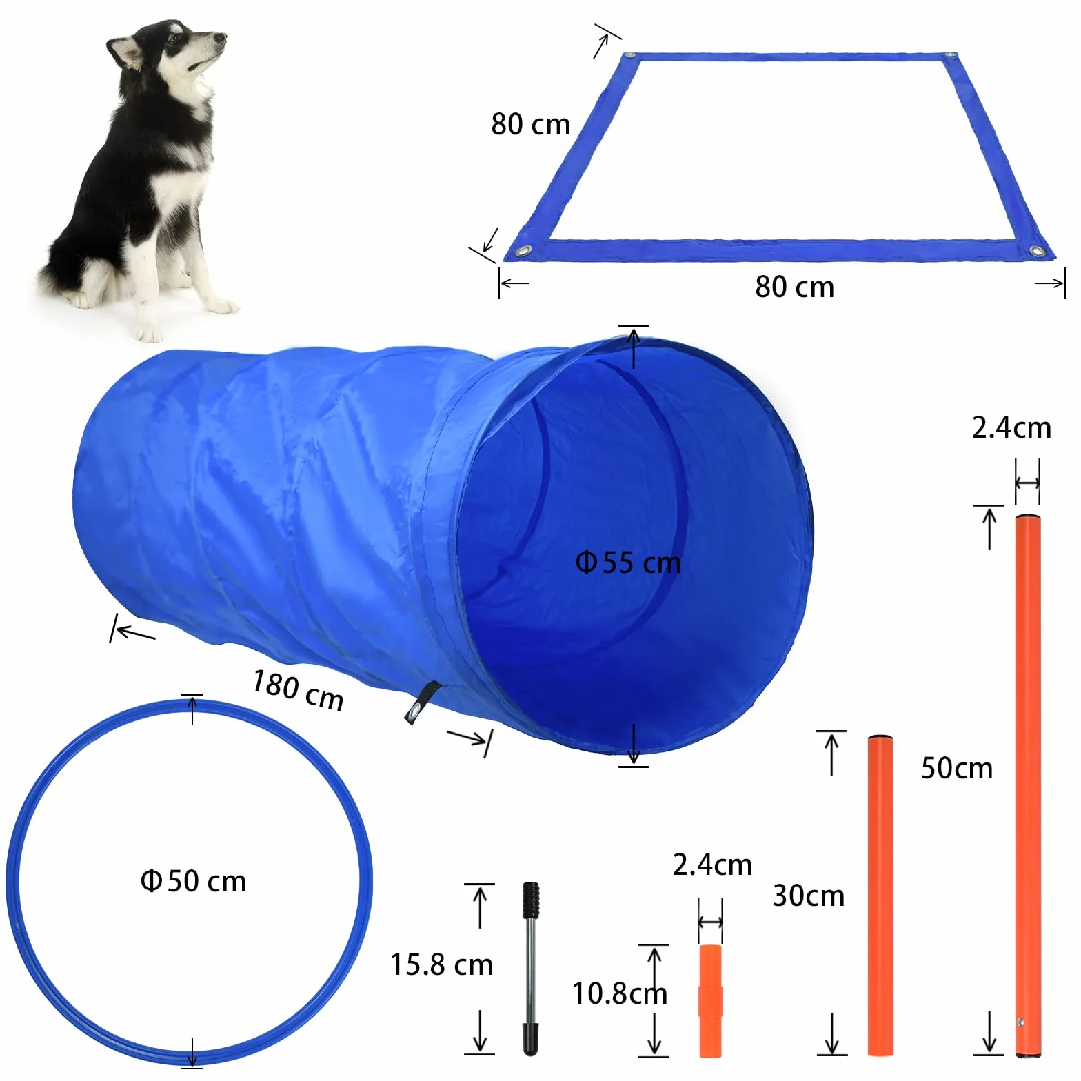 FIVMEN Agility zestaw treningowy dla psów z przeszkodą, kółkiem, tunelem, drążkami slalomowymi
