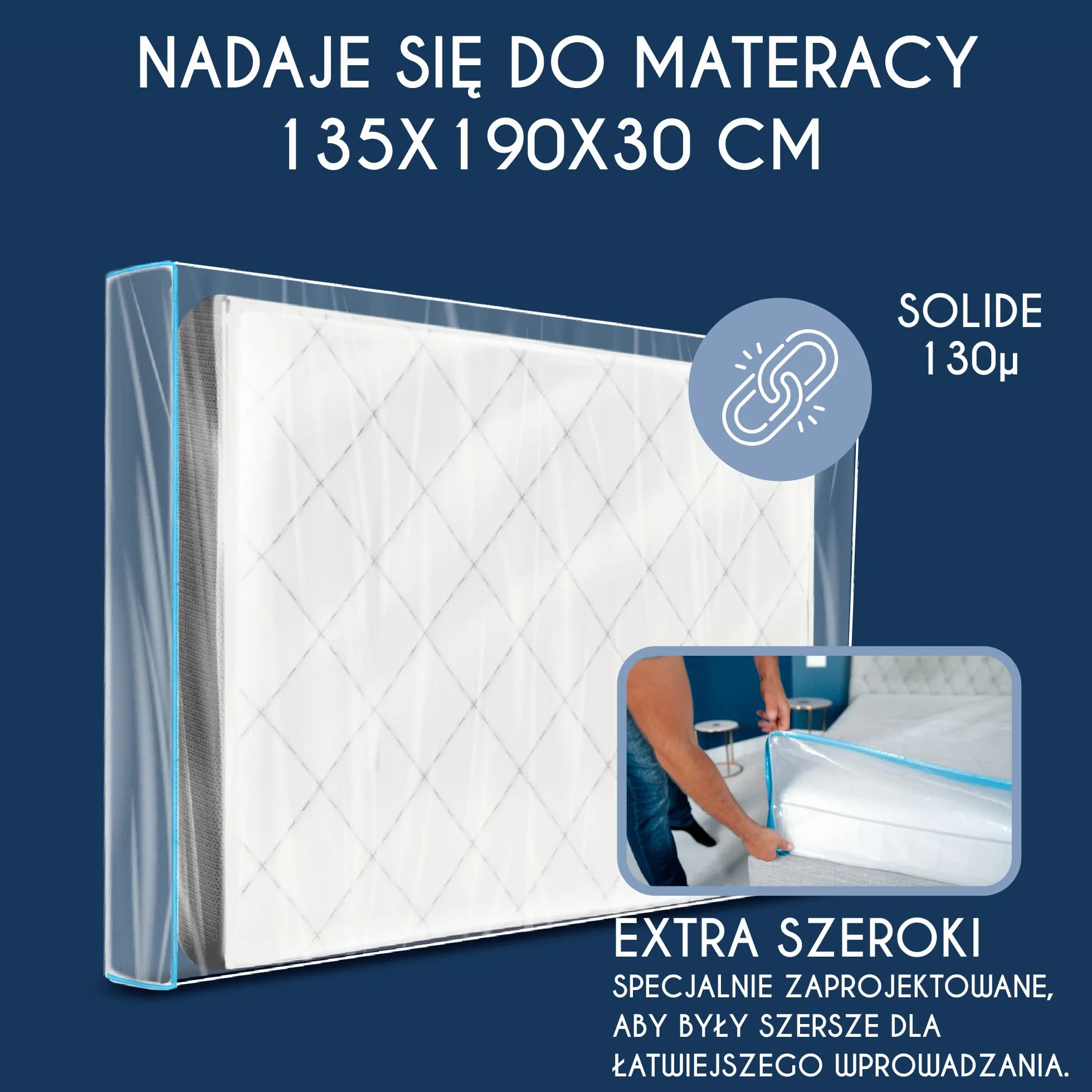 Plastikowy pokrowiec ochronny na materac 135x190 cm (grubość 30 cm) - pokrowiec na materac z dużym zamkiem błyskawicznym - torba do przechowywania - odporny i wielokrotnego użytku