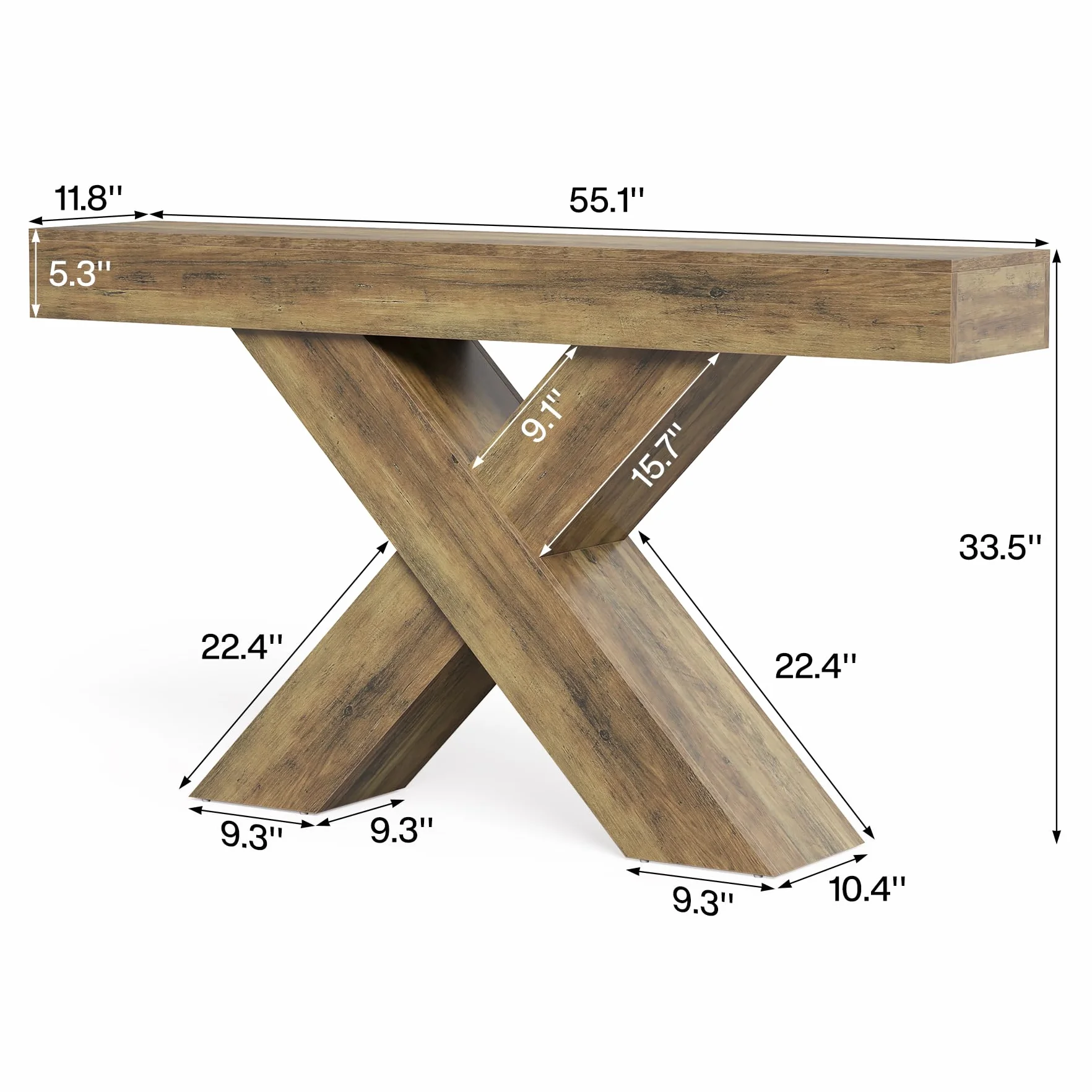 Tribesigns Przemysłowy stół konsolowy 140 cm, stół do przedpokoju w kształcie litery X w rustykalnym brązie, wąski stolik do przedpokoju i salonu, metalowy stelaż, łatwy montaż
