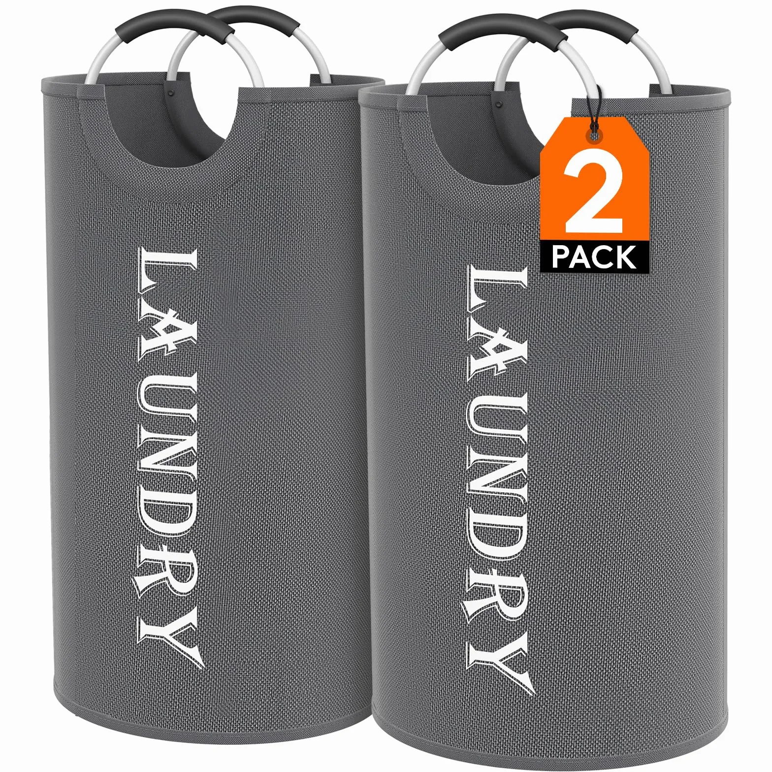 Lifewit 100l 2 szt. duży kosz na pranie, składany kosz na pranie z aluminiowymi uchwytami, wodoodporny wolnostojący kosz na brudne ubrania do pralni, sypialni, łazienki w akademiku,Szary