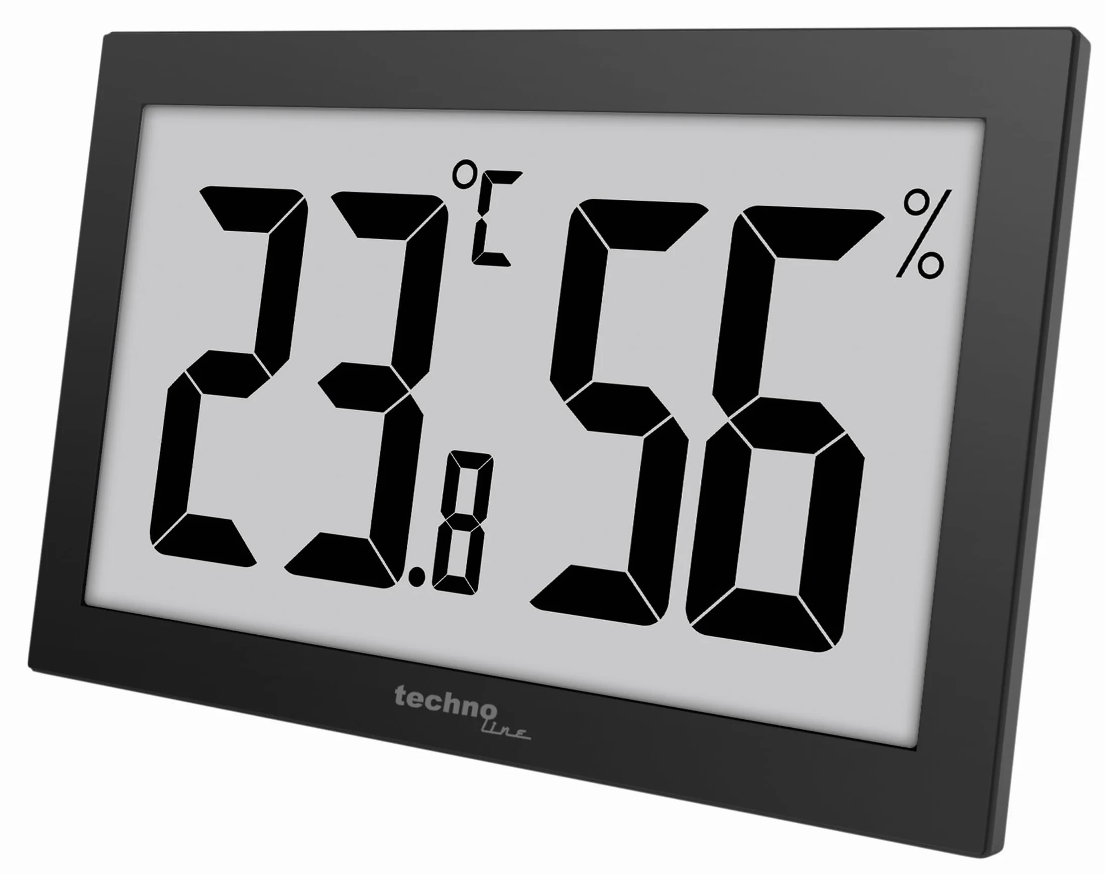 Termometr Technoline - higrometr, termometr XXL, WS9465, bardzo czytelny wyświetlacz, czarny, z dużym wyświetlaczem LCD do foyer hotelu biurowego