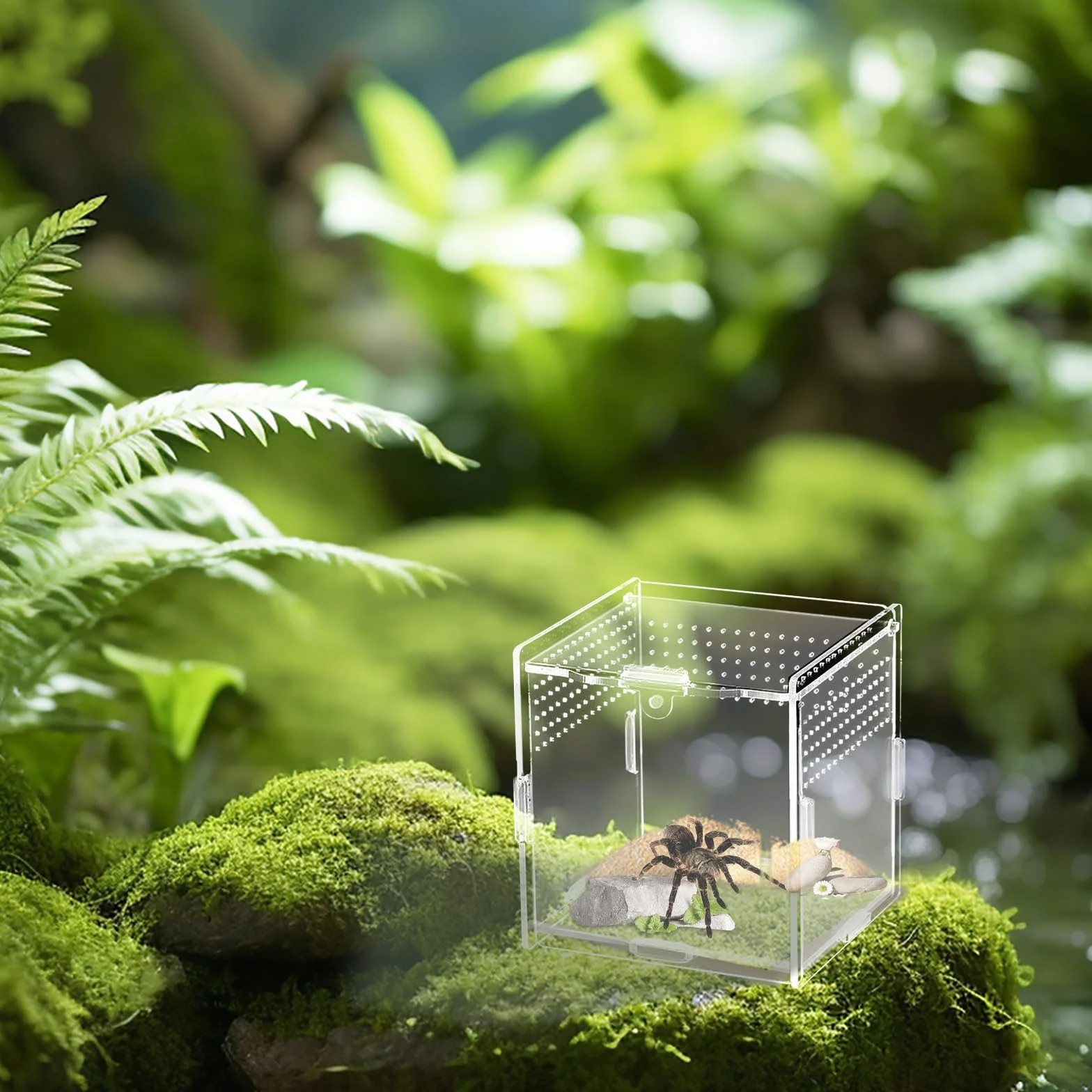 Pudełko do karmienia gadów (10 cm x 10 cm x 10 cm), akrylowe terrarium mini na ślimaki, odpowiednie dla skaczących pająków, jaszczurek, karaluchów