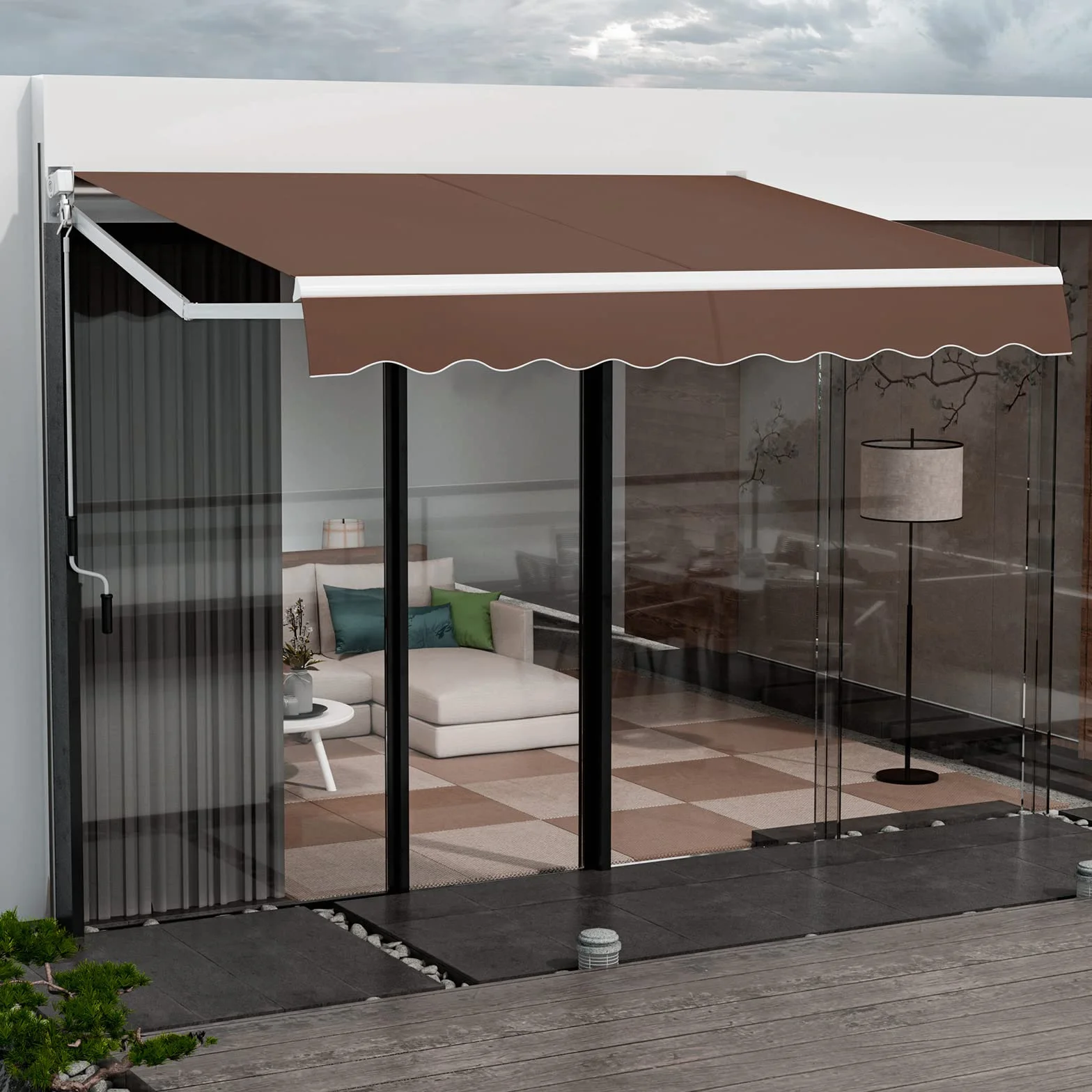 COSTWAY 3 x 2,5 m markiza z ramieniem przegubowym, markiza balkonowa, tarasowa, markiza zaciskowa z materiału odpornego na promieniowanie UV i wodę, aluminiowa rama i korba, na balkon i werandę