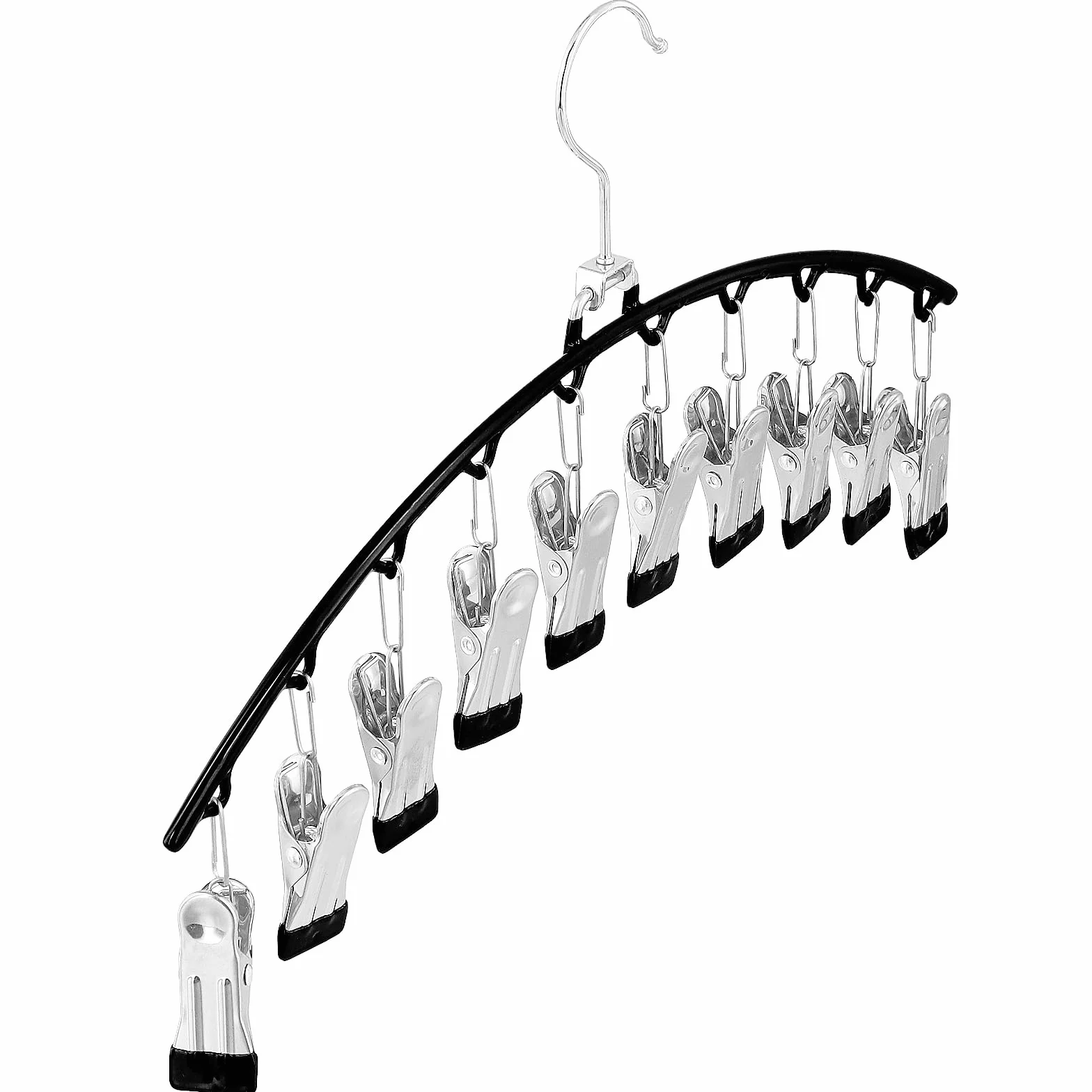 FUNSUEI 5 sztuk suszarek do skarpet, suszarka na pranie, stal nierdzewna, 37 cm, z 10 antypoślizgowymi klamerkami, obrotowy, metalowy wieszak na ubrania, oszczędność miejsca, na skarpety, bieliznę,