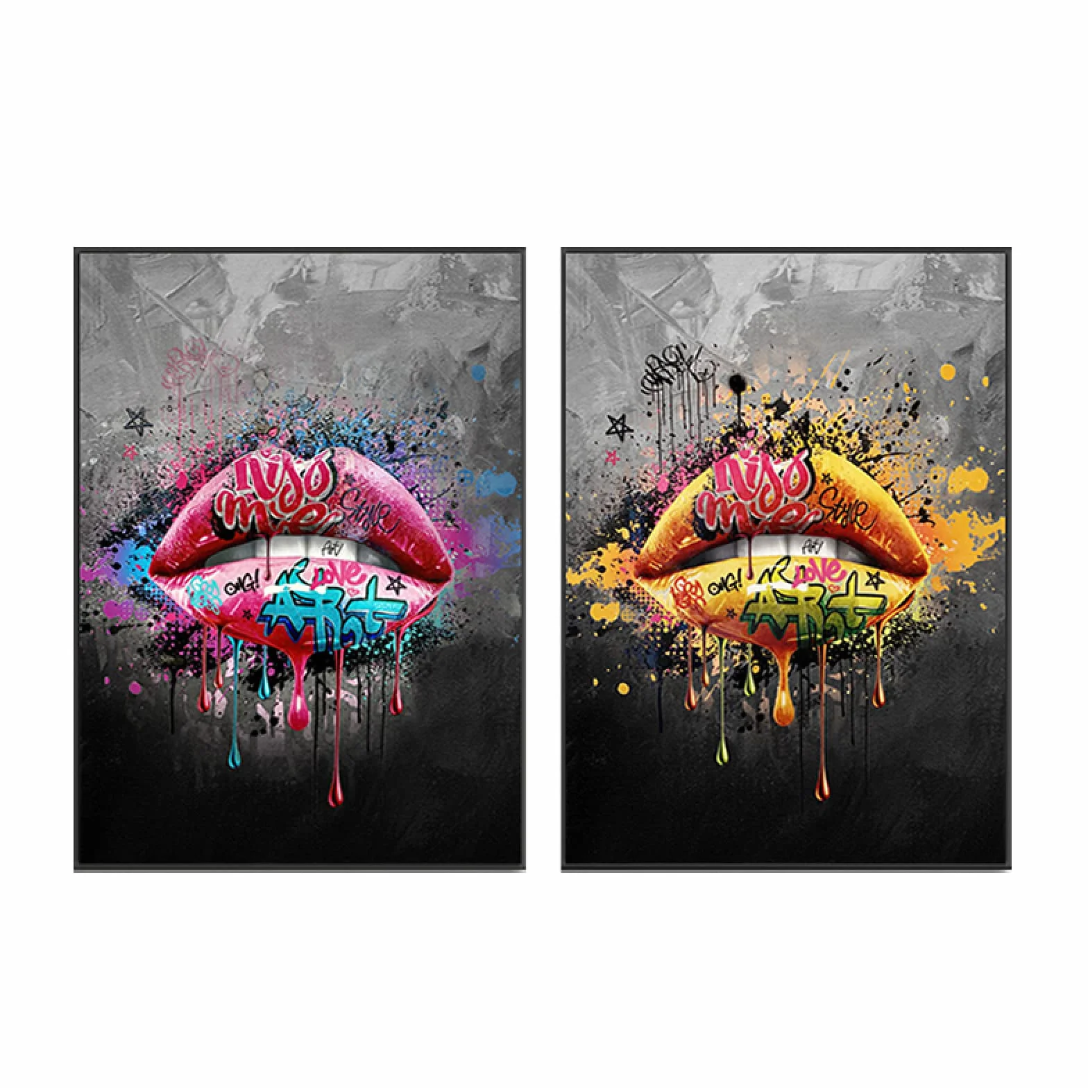 Pop Street graffiti sztuka dziewczyna usta obraz na płótnie sztuka ścienna plakaty wydruki obrazy ścienne do salonu sypialni domu dekoracja ścienna bez ramy 60 × 80 cm × 2 szt