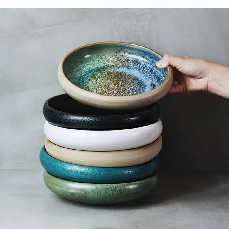 Talerze okrągły ceramiczny talerz do sałatek owocowych miska na zupę miska ramen dom kuchnia retro zastawa stołowa przekąska chleb miska deserowa talerze deserowe(C)