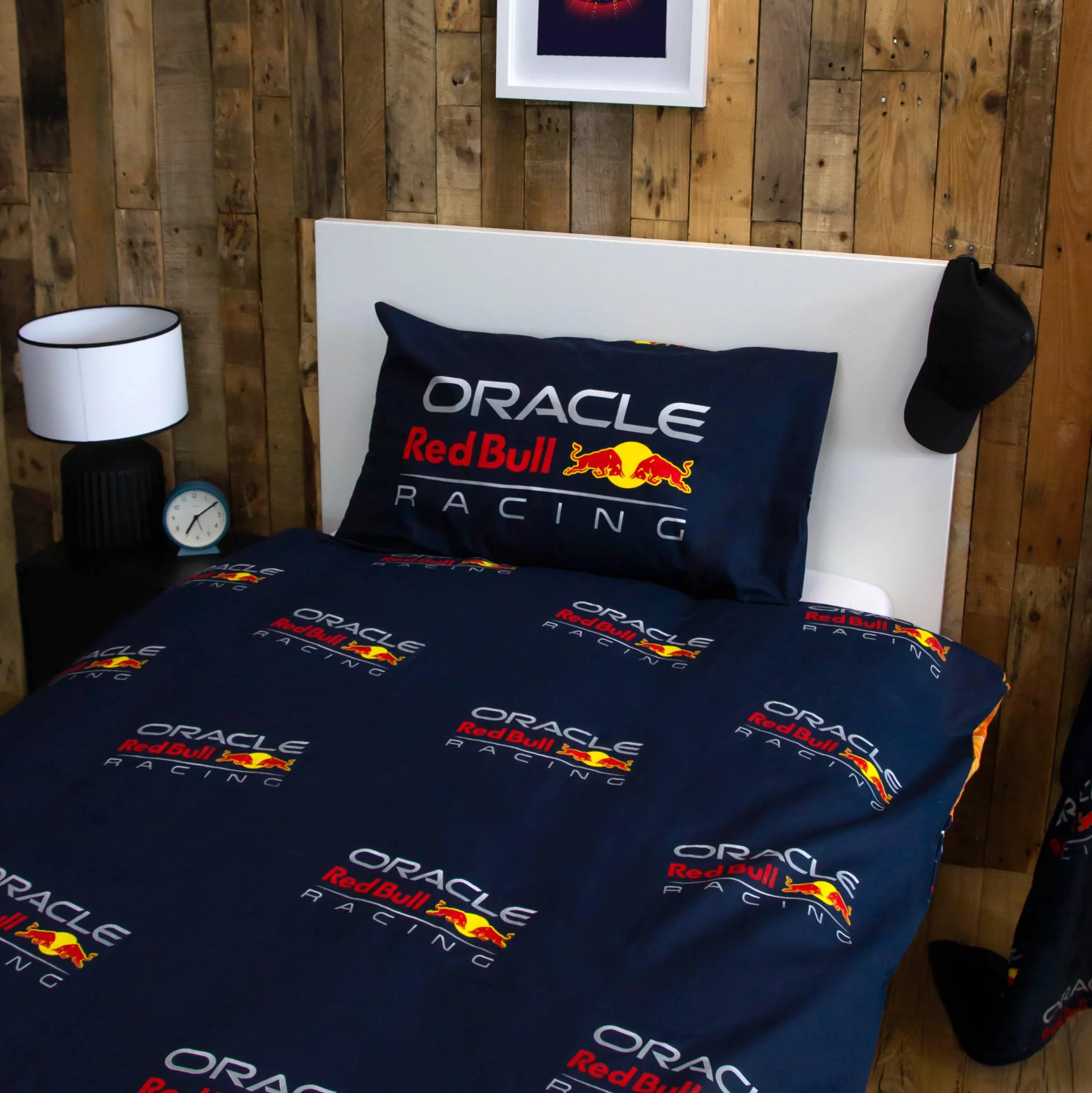 Character World Oracle Red Bull Racing oficjalny zestaw poszewek na kołdrę | Speed Design dwustronna dwustronna pościel z pasującą poszewką na poduszkę zestaw na łóżko pojedyncze | bawełna poliestrowa